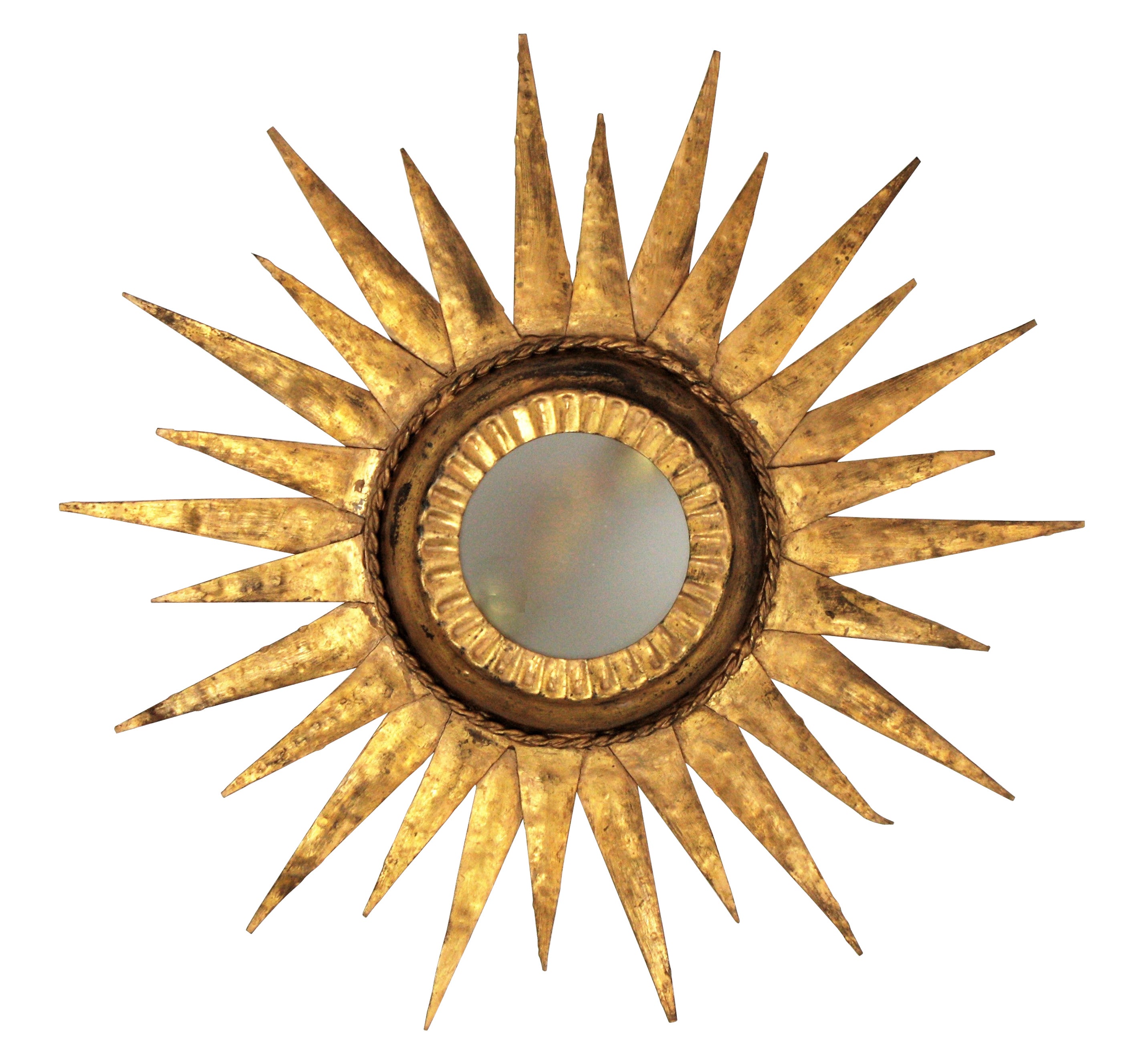 Sunburst Ceiling Light Fixture or Wall Sconce / Sunburst Mirror,  Gilt Iron