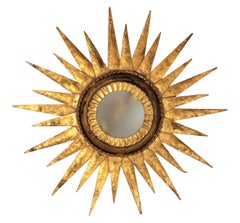 Vintage Sunburst Ceiling Light Fixture or Wall Sconce / Sunburst Mirror,  Gilt Iron