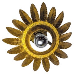 Sunburst Ceiling Light in Gilt Metal and Gold Leaf by Ferro Arte, Spain, 1960
