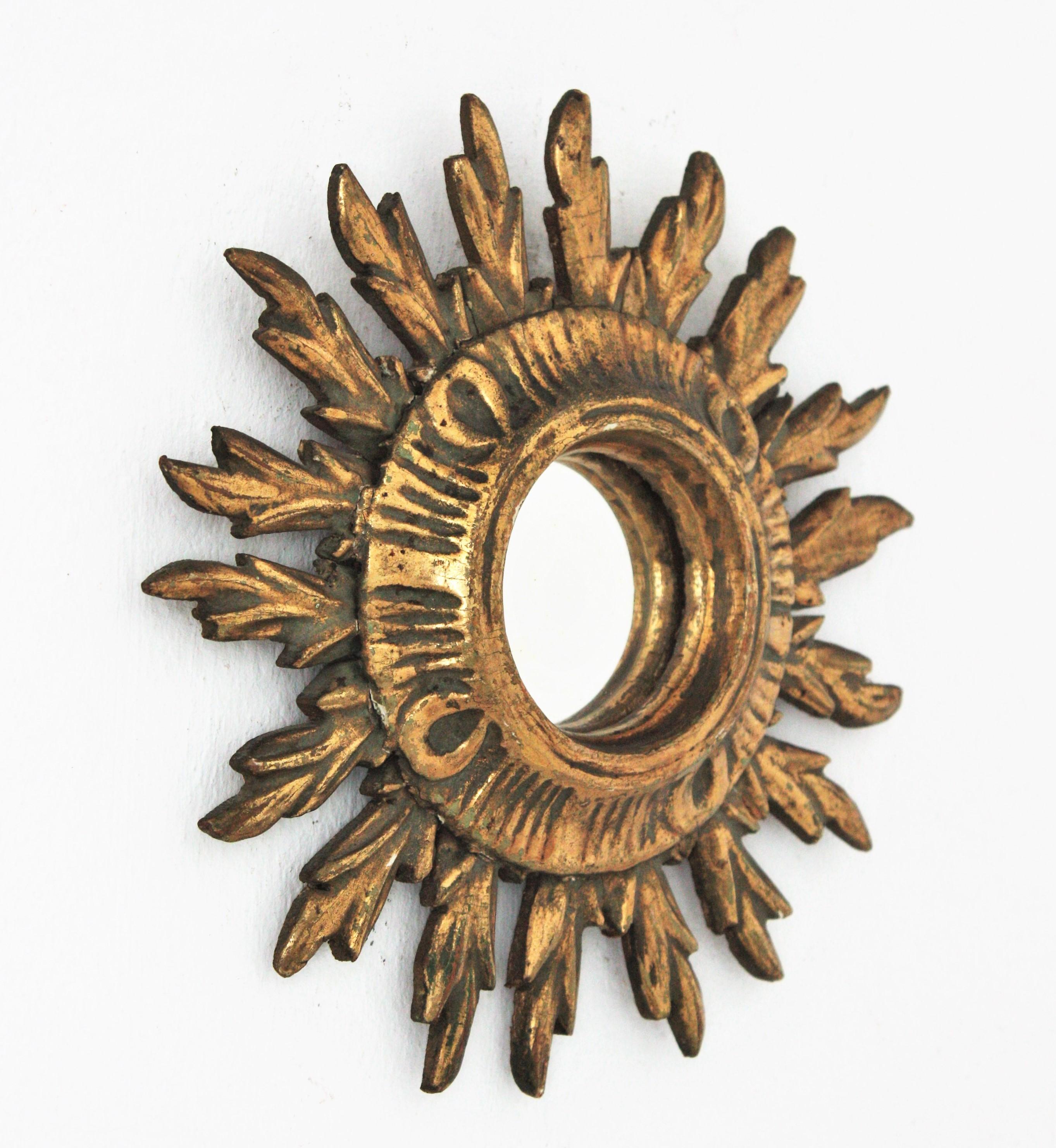 Spanish Sunburst Mini Size Convex Mirror in Baroque Style