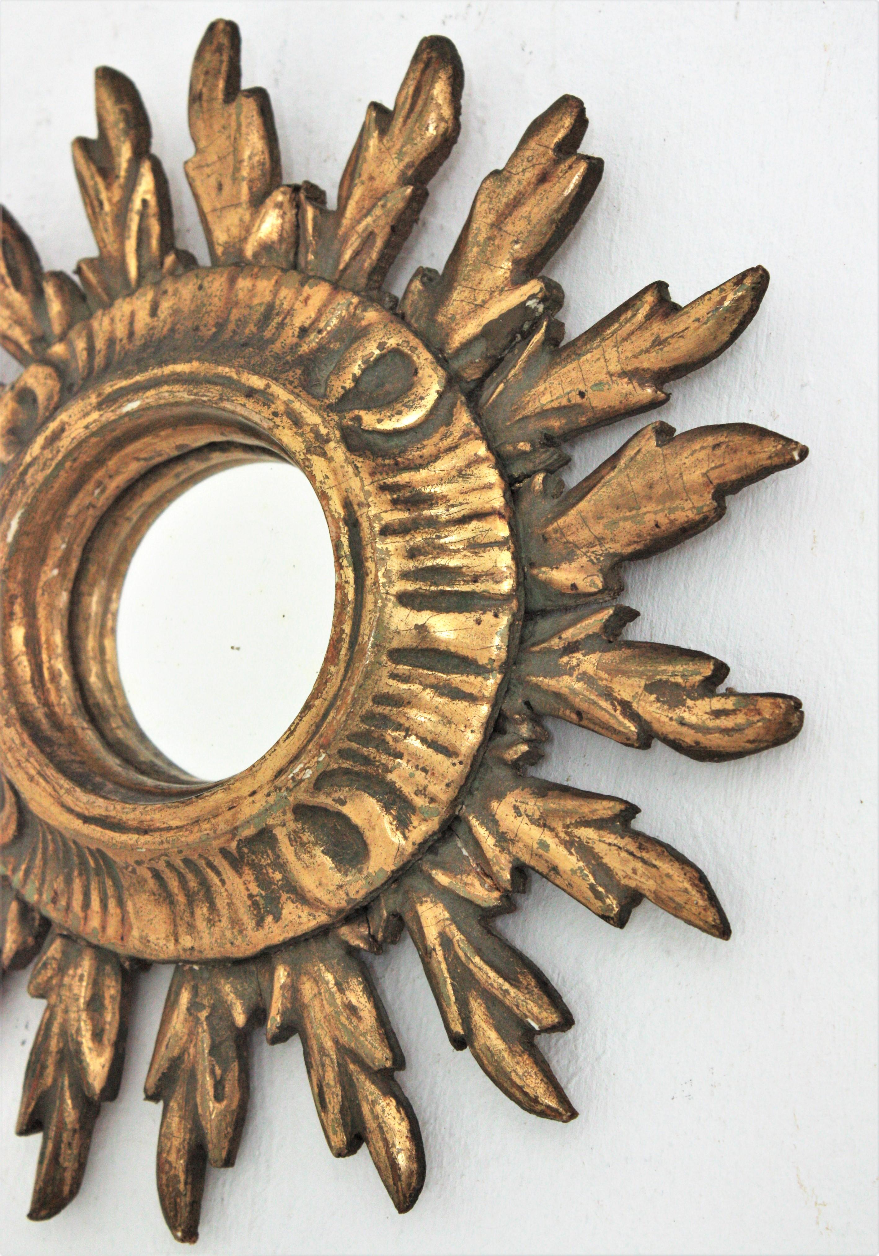 Gesso Sunburst Mini Size Convex Mirror in Baroque Style