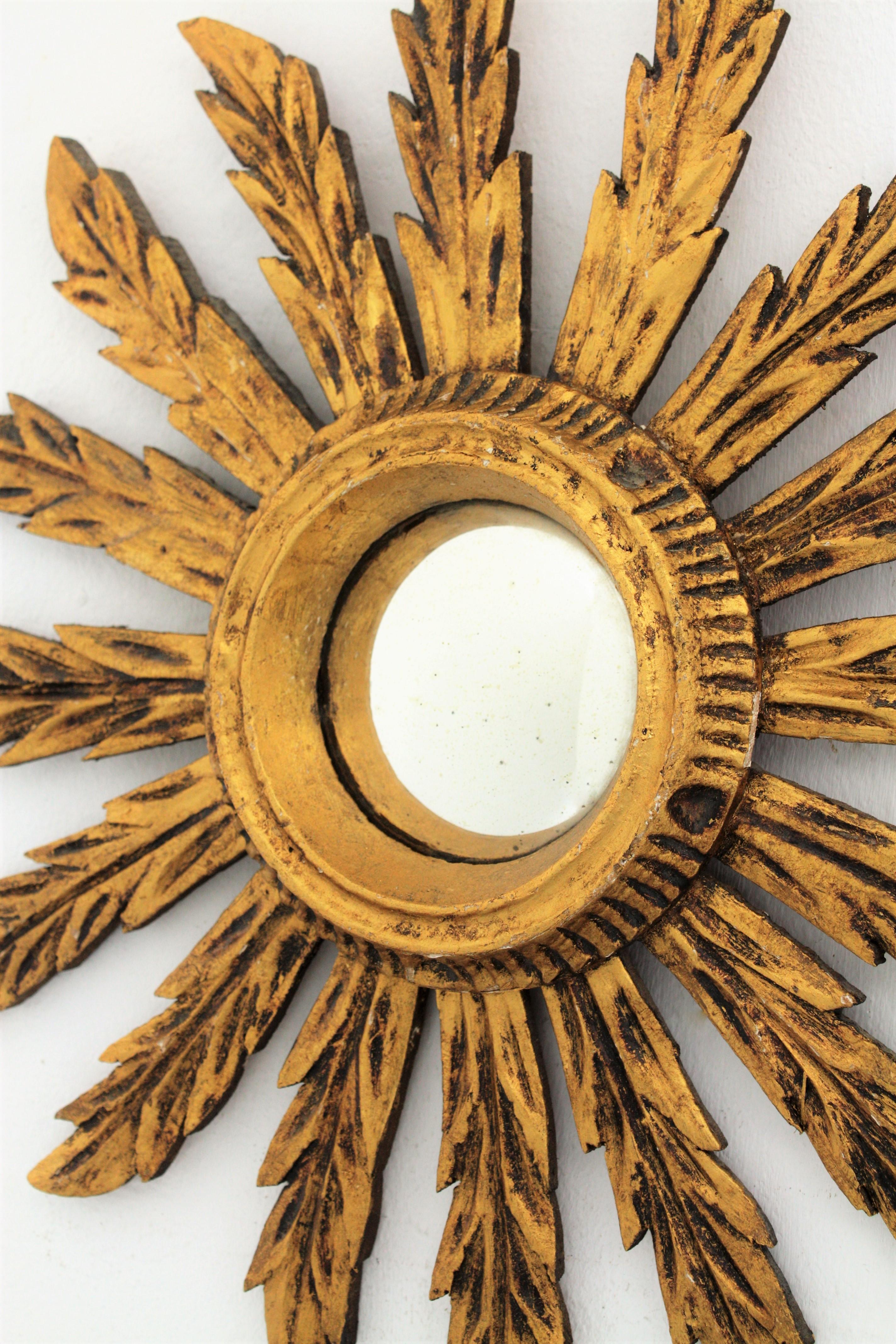 Baroque Sunburst Convex Mirror in Giltwood