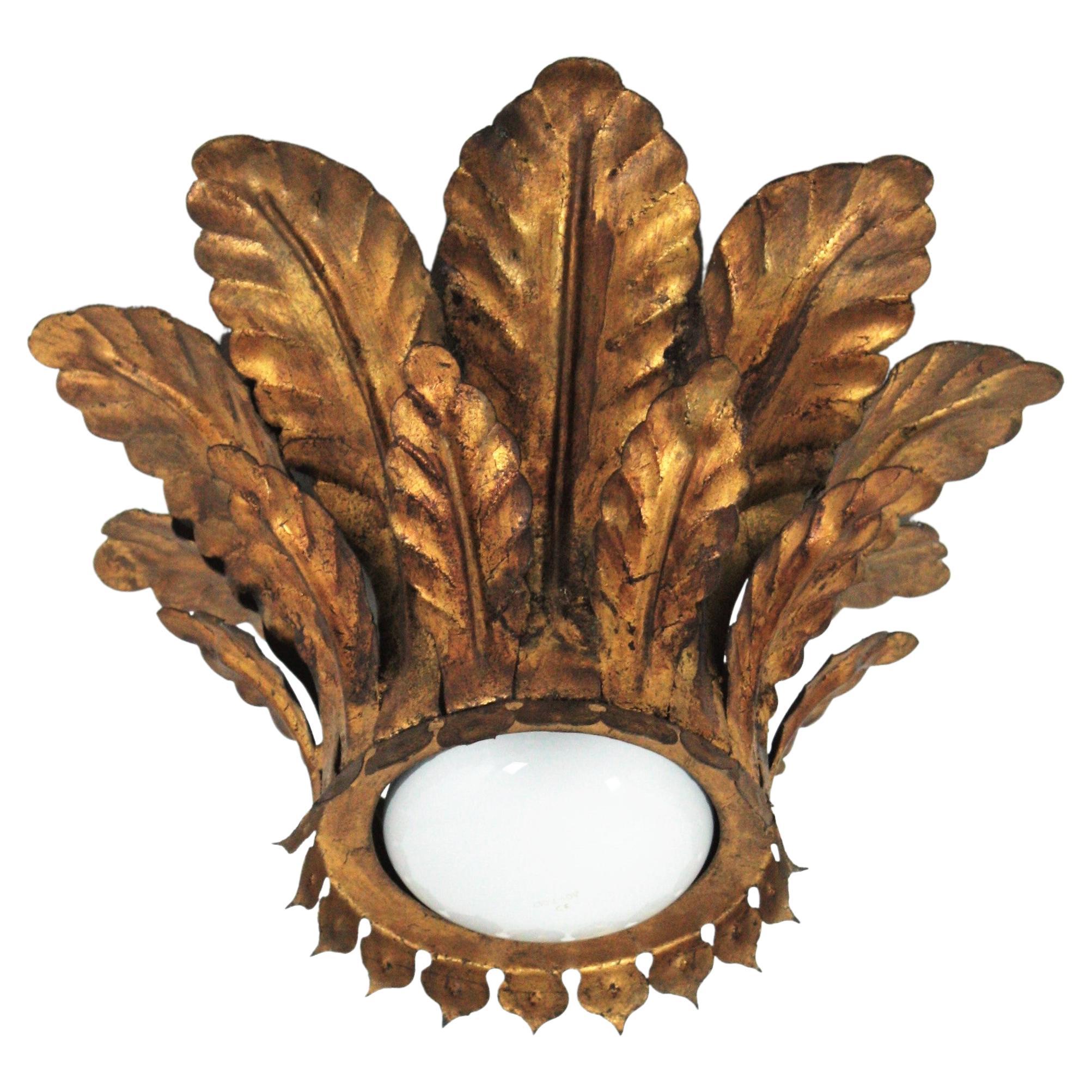 Sunburst Crown Foliage Einbaubeleuchtung aus vergoldetem Eisen