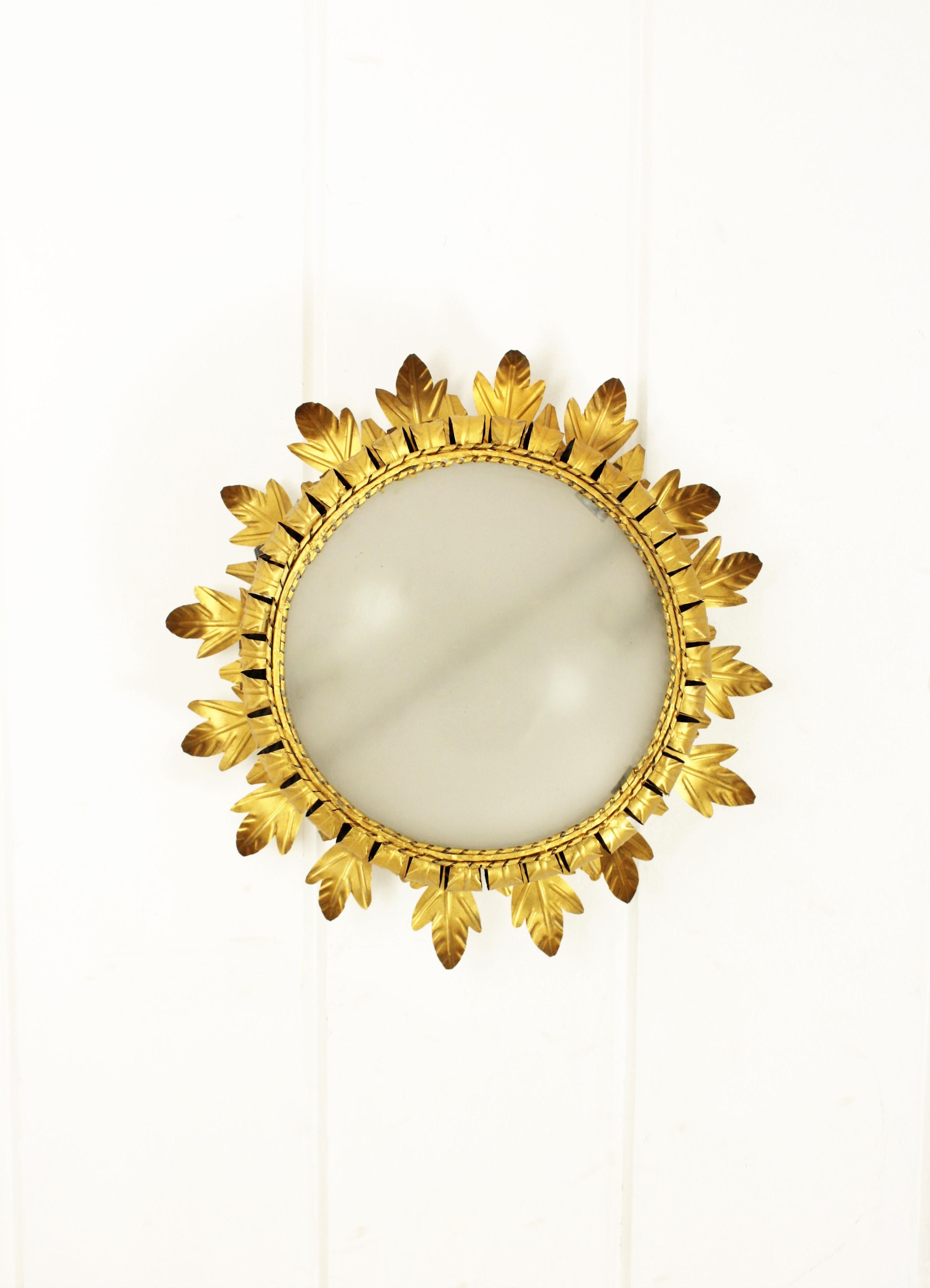 Sunburst Crown Large Ceiling Light Fixture in Gilt Metal and Frosted Glass 4