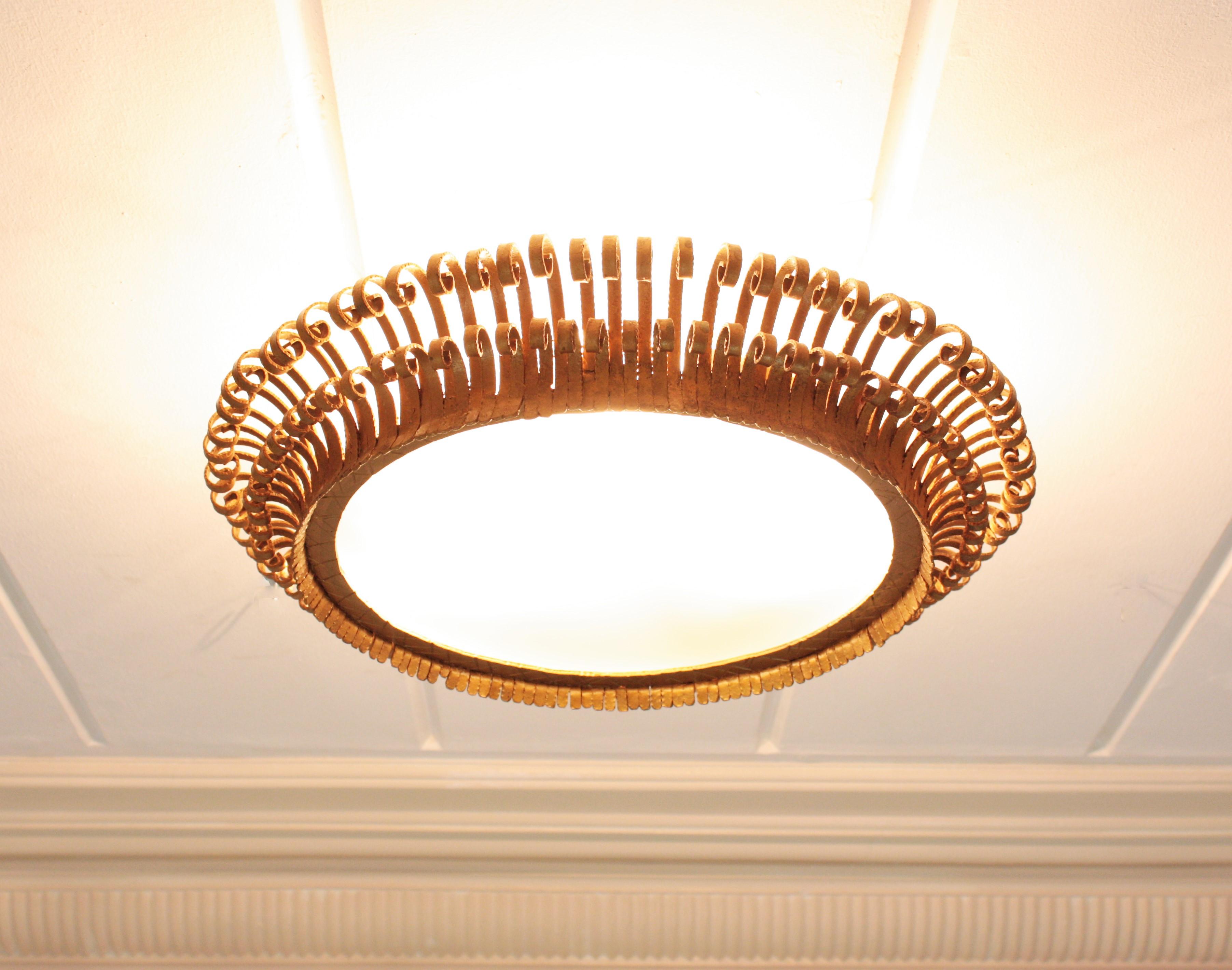 Sunburst Crown Light Fixture with Eyelash Scroll Endings For Sale 5