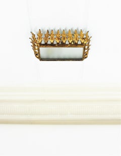 Sunburst Crown Foliage Ceiling Light Fixture in Gilt Iron, Spain 1950
