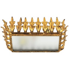 Sunburst Crown Foliage Ceiling Light Fixture in Gilt Iron, Spain 1950