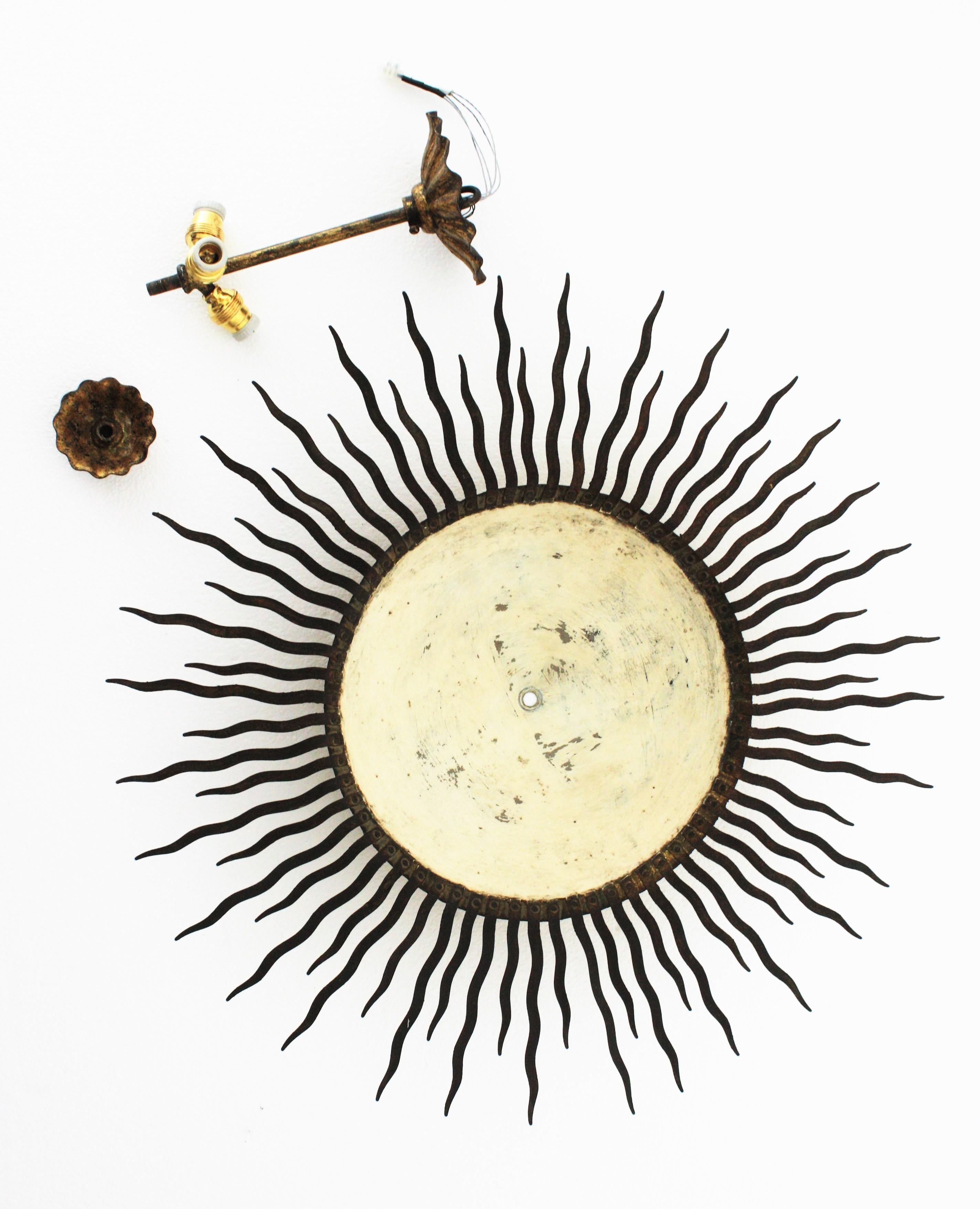 Sunburst Curly Ceiling Light Fixture / Chandelier in Gilt Iron 12