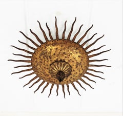 Sunburst Curly Ceiling Light Fixture / Chandelier in Gilt Iron