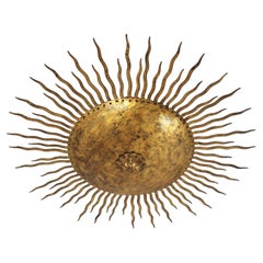 Sunburst Curly Ceiling Light Fixture / Chandelier in Gilt Iron