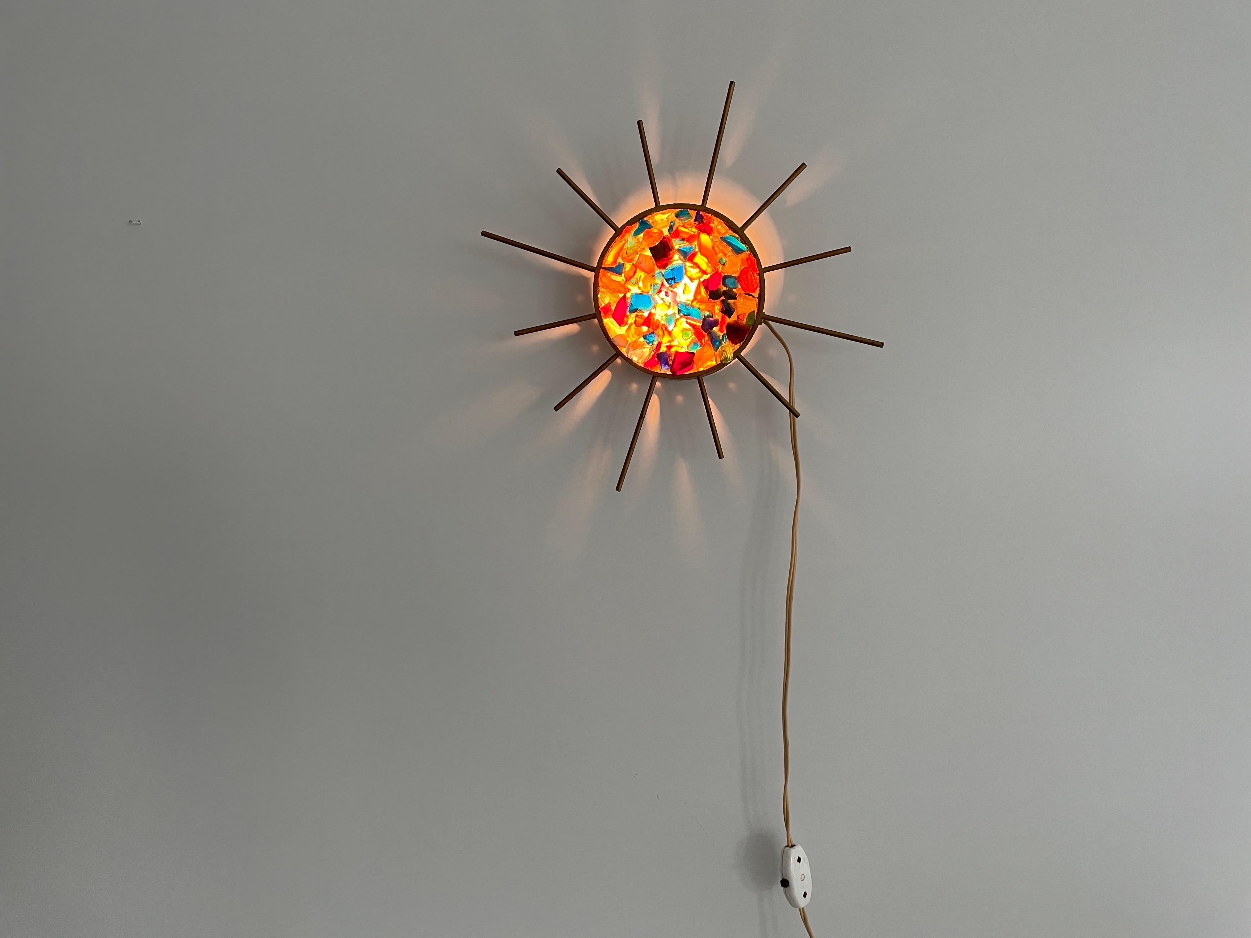 Sunburst Design Colorful Glass Pieces in Stone Form Wall Lamp, 1960s, Germany For Sale 5