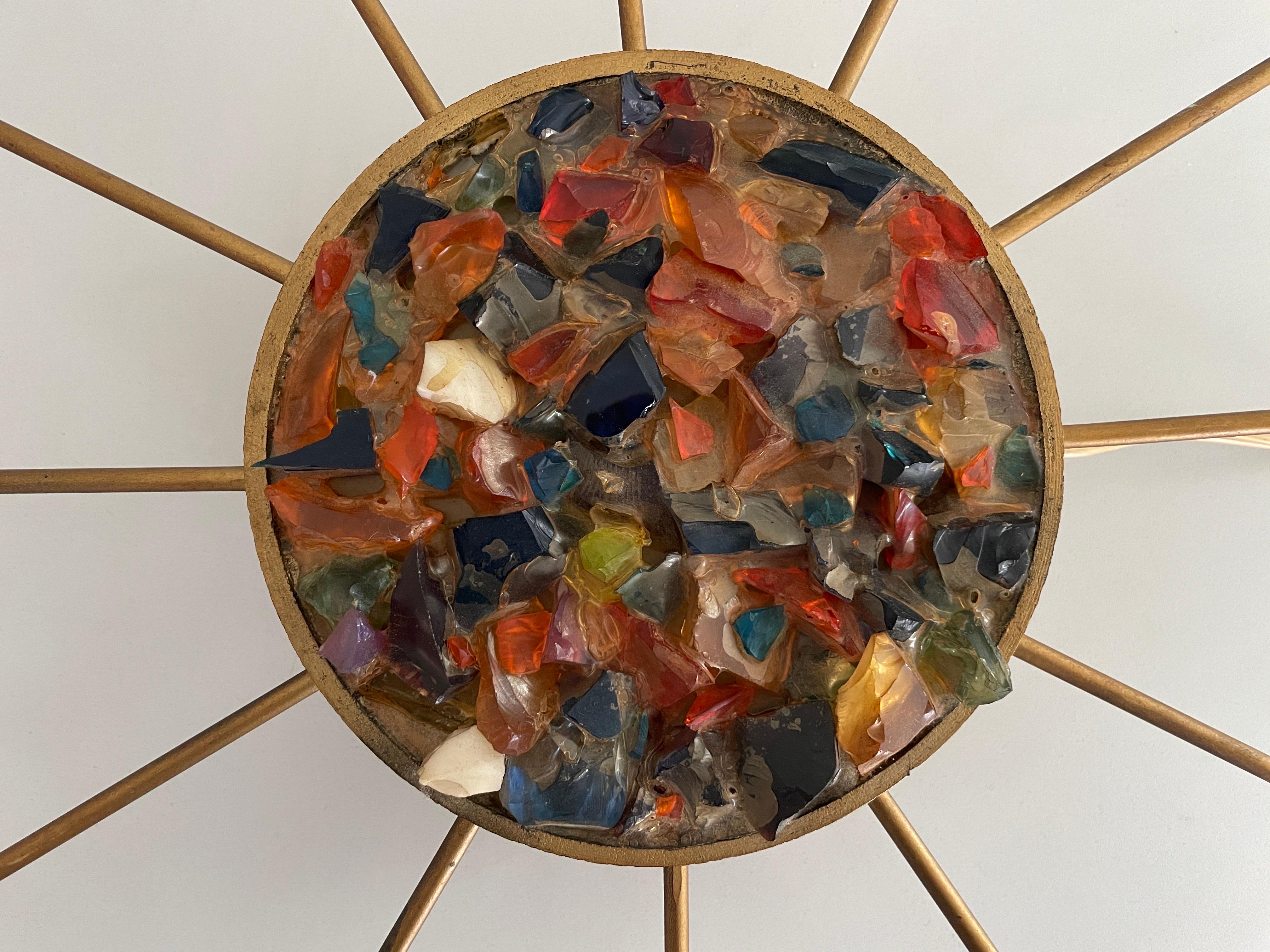 Sunburst Design Colorful Glass Pieces in Stone Form Wall Lamp, 1960s, Germany For Sale 9