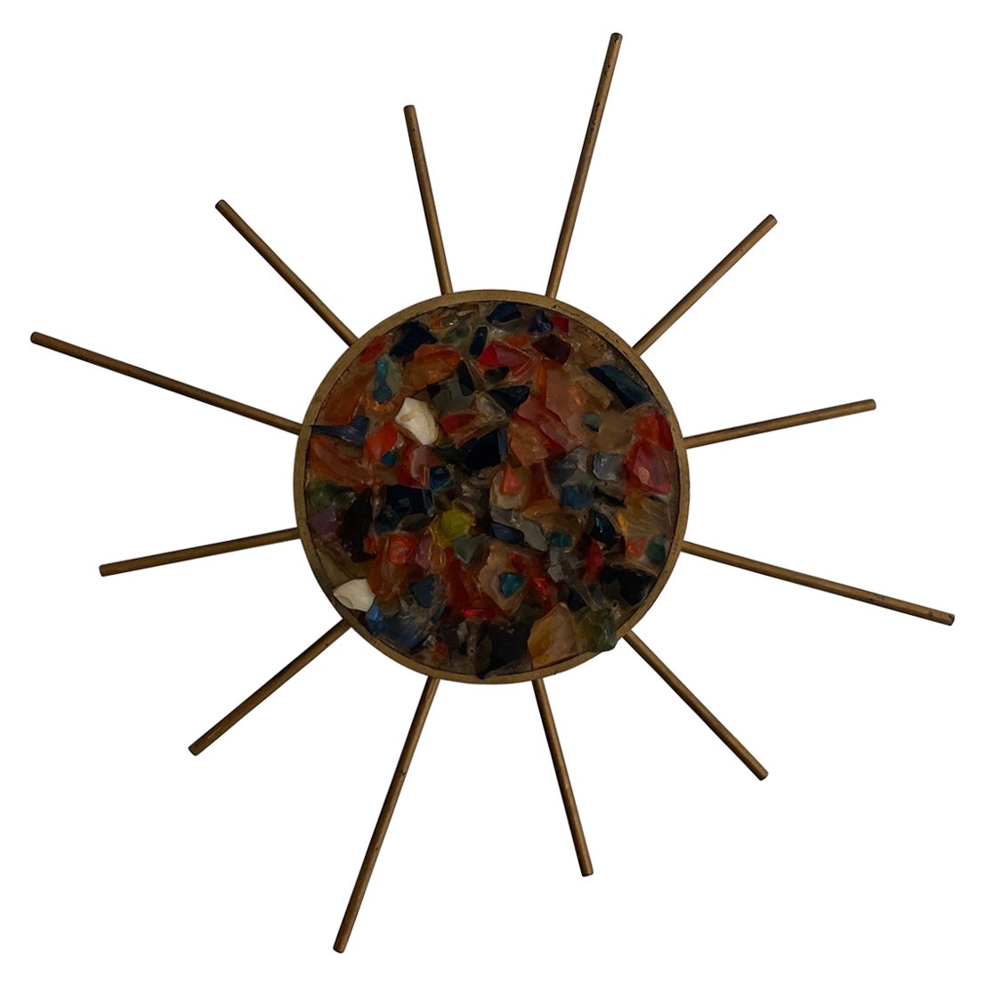 Lampada da parete Sunburst Design con pezzi di vetro colorati a forma di pietra, anni '60, Germania in vendita