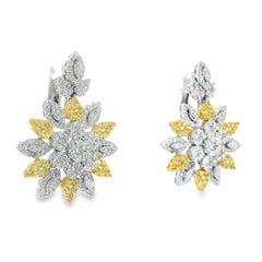 Sunburst Diamond and Yellow Sapphire Dangle Earrings in 18K White Gold