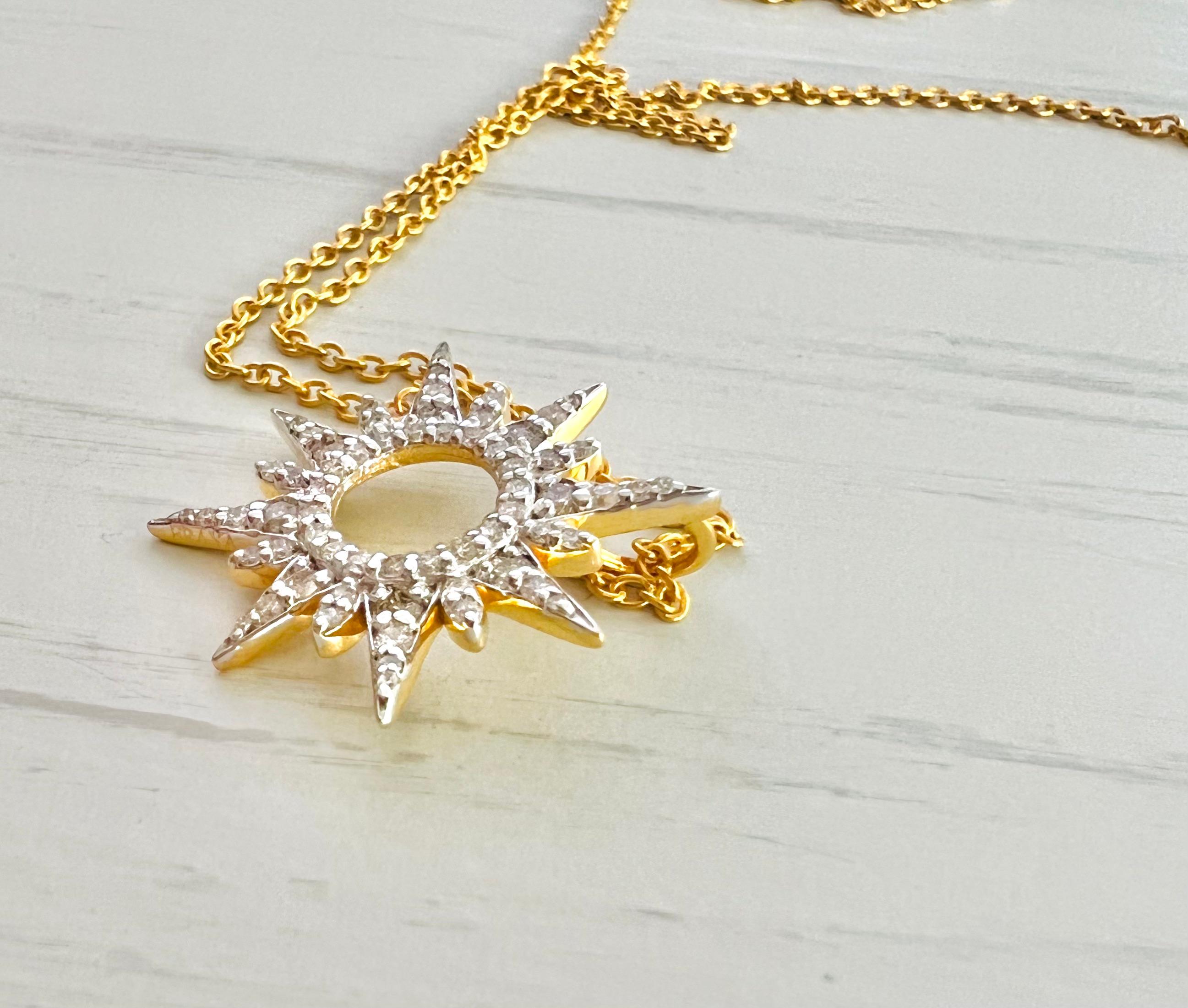 Brilliant Cut Sunburst Diamond Necklace For Sale