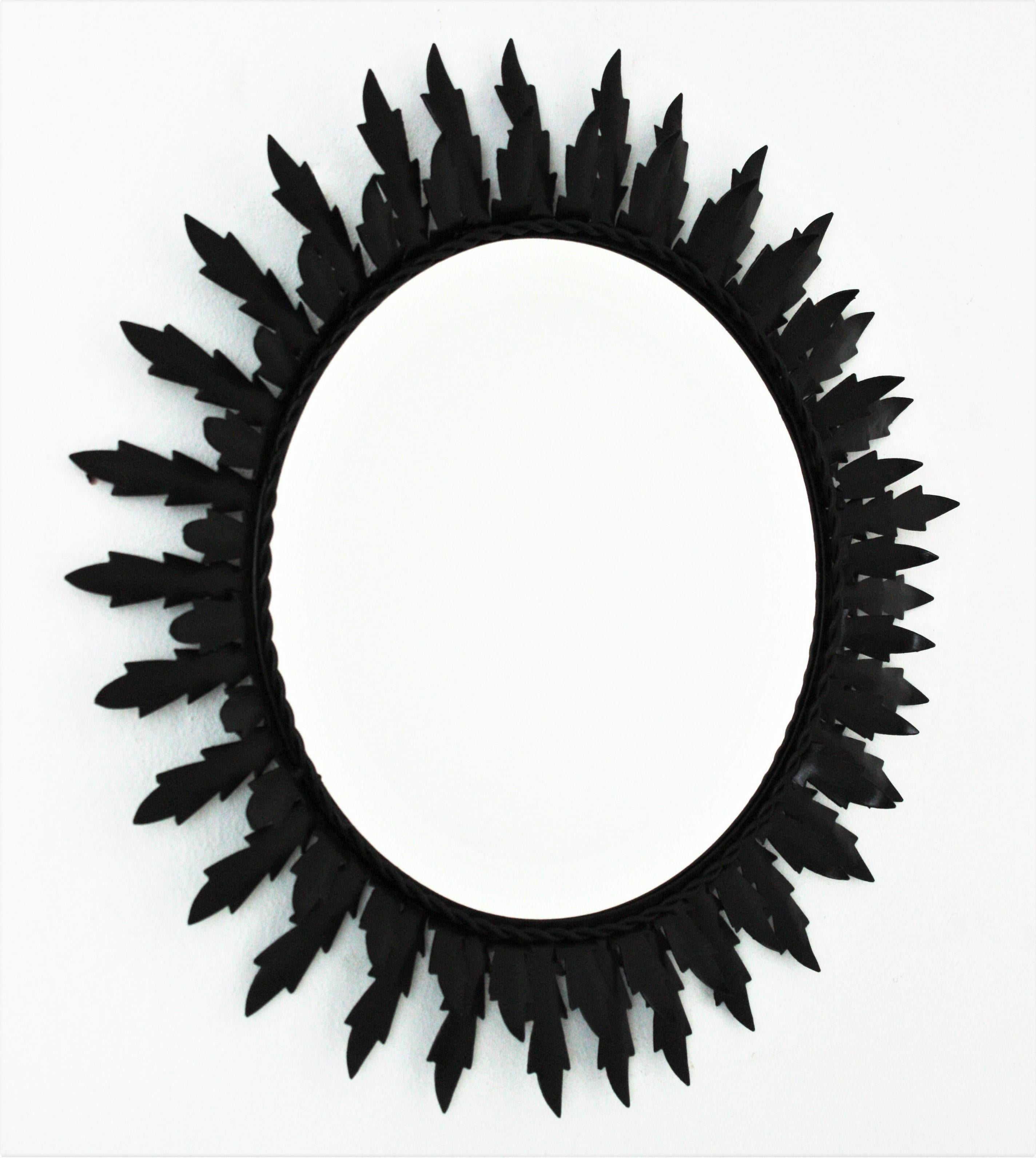 Sunburst Double Layered Mirror in Black Iron For Sale 3