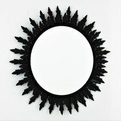 Spanish Double Layered Sunburst Mirror in Black Patinated Iron, 1960