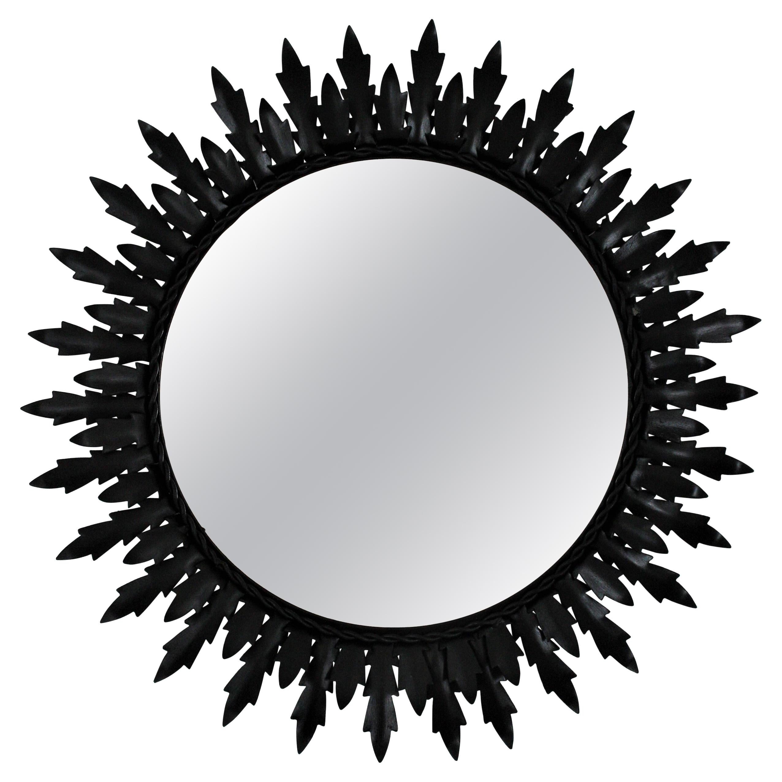 Sunburst Double Layered Mirror in Black Iron For Sale