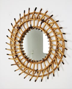 French Rattan Double Layered Sunburst Mirror