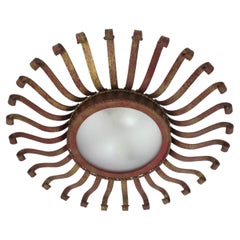 Plafoniera Sunburst Eyelash in ferro battuto, patina rossa dorata, anni '50
