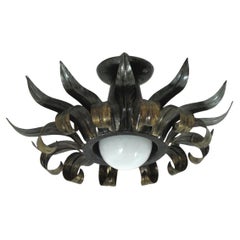 Sunburst Eyelash Flush Mount Light Fixture in Gilt Silvered Metal