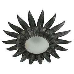 Sunburst Eyelash Flush Mount Light Fixture in Silvered Metal
