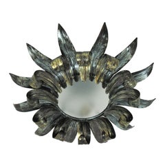 Lampada ad incasso Sunburst Eyelash, metallo argentato e vetro satinato