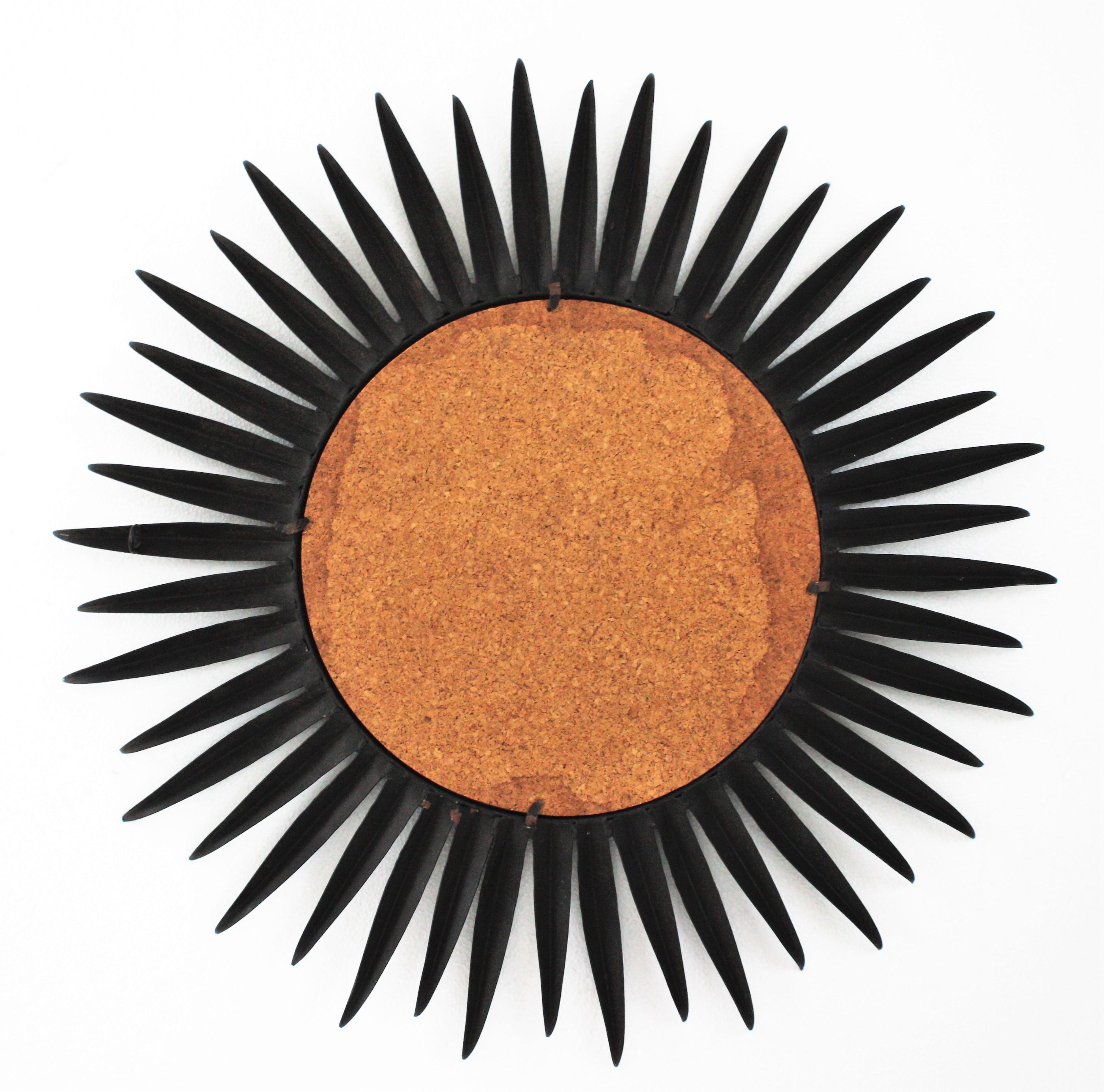 Sunburst Eyelash Mirror in Black Wrought Iron For Sale 2