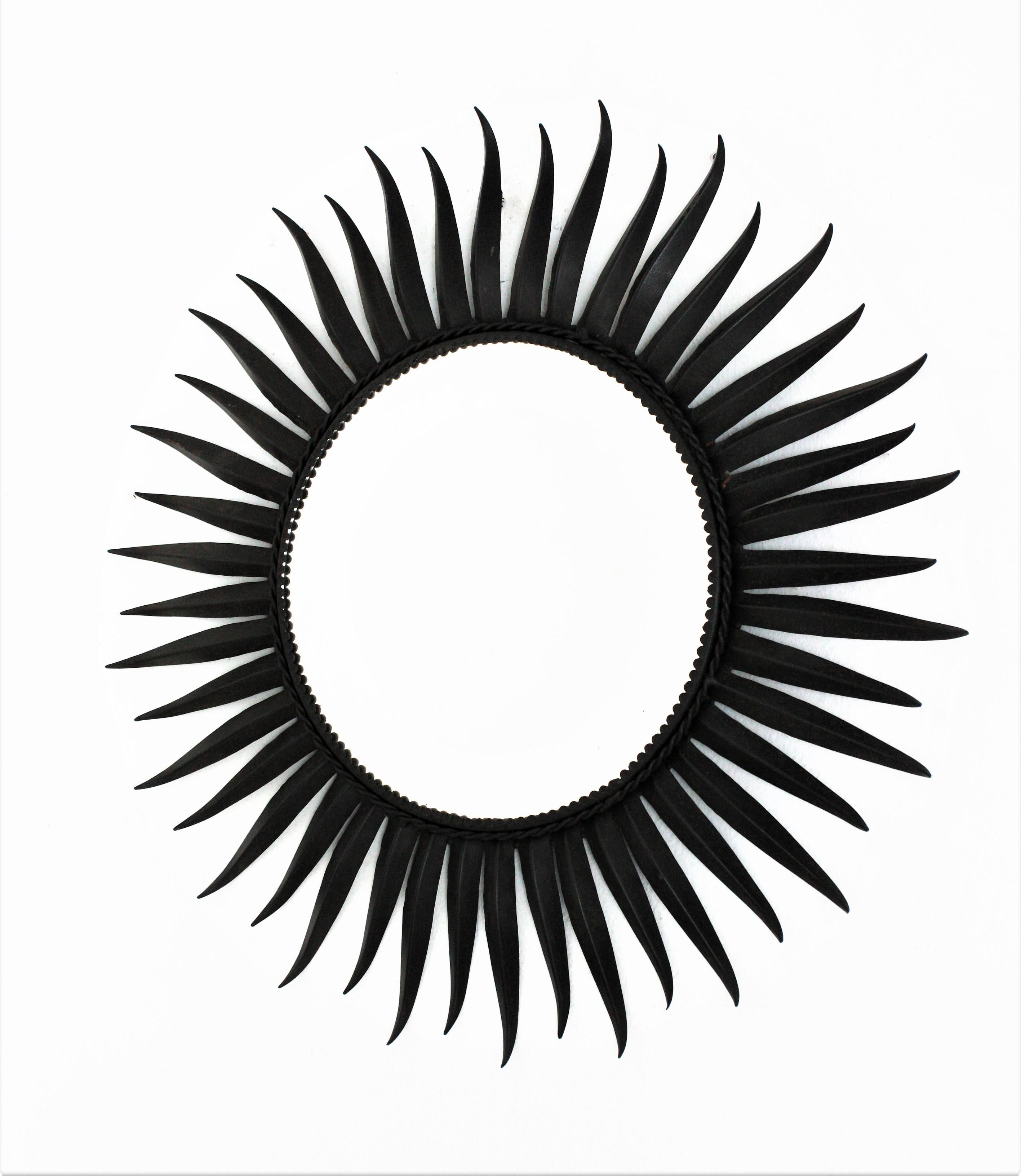 Sunburst Eyelash Mirror in Black Wrought Iron For Sale 1