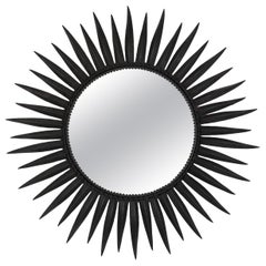 Sunburst Eyelash Mirror in Black Wrought Iron, France 1950s