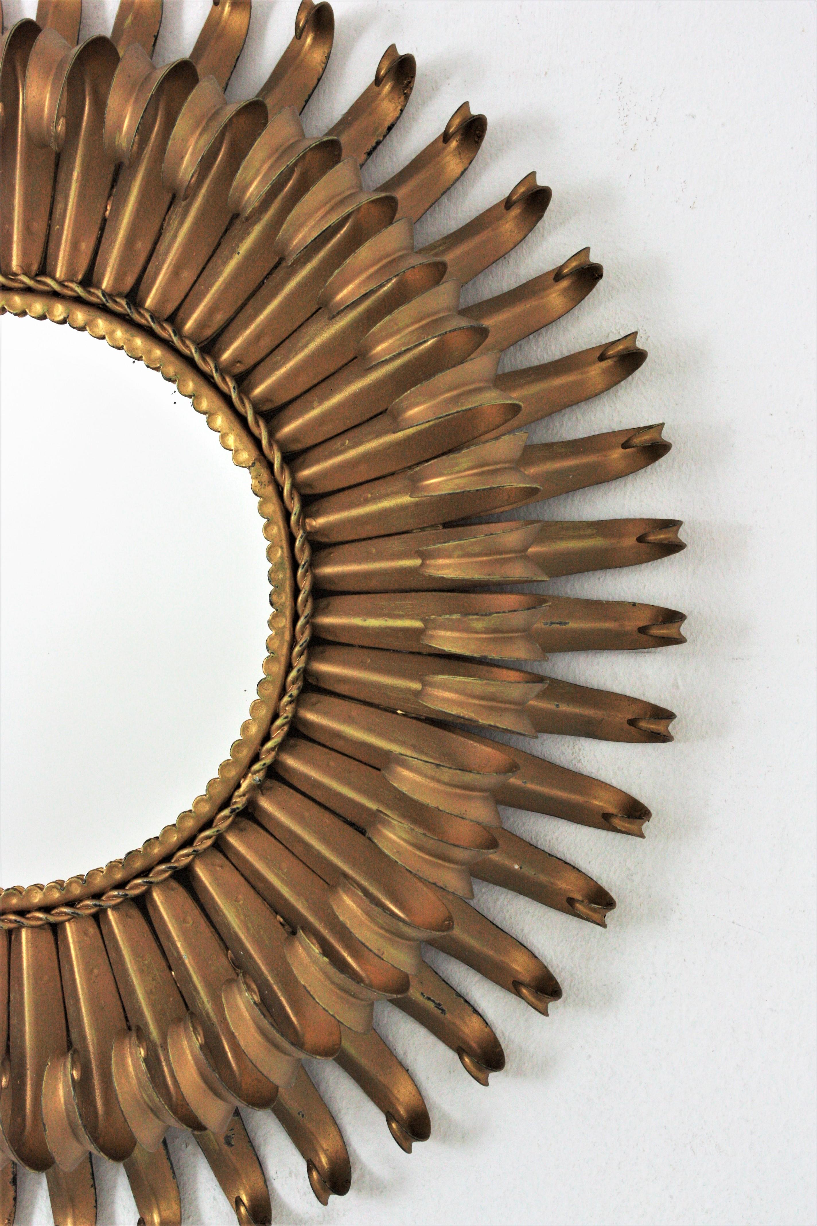 Metal Sunburst Eyelash Mirror in Gilt Wrought Iron