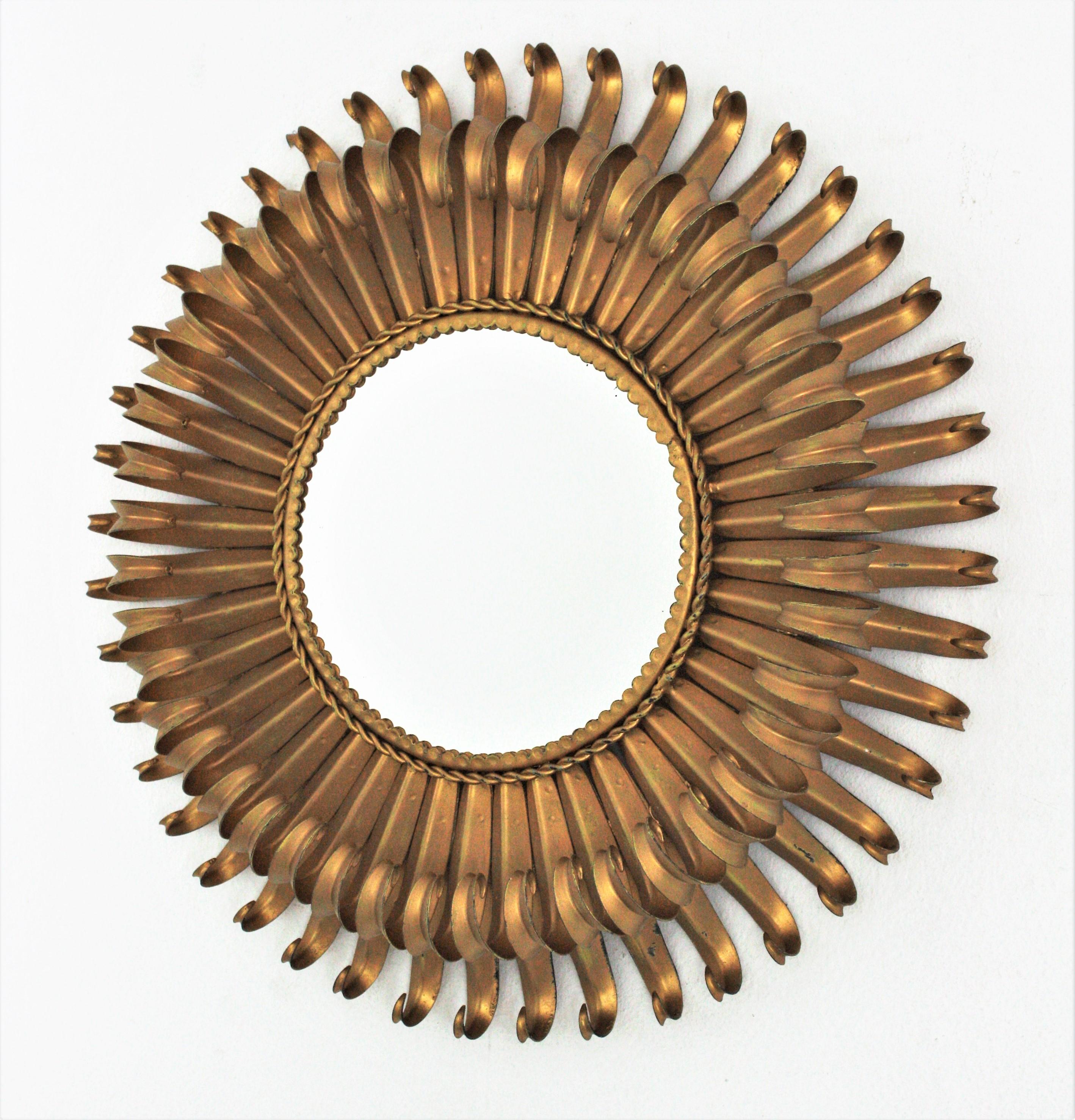 Sunburst Eyelash Mirror in Gilt Wrought Iron 1