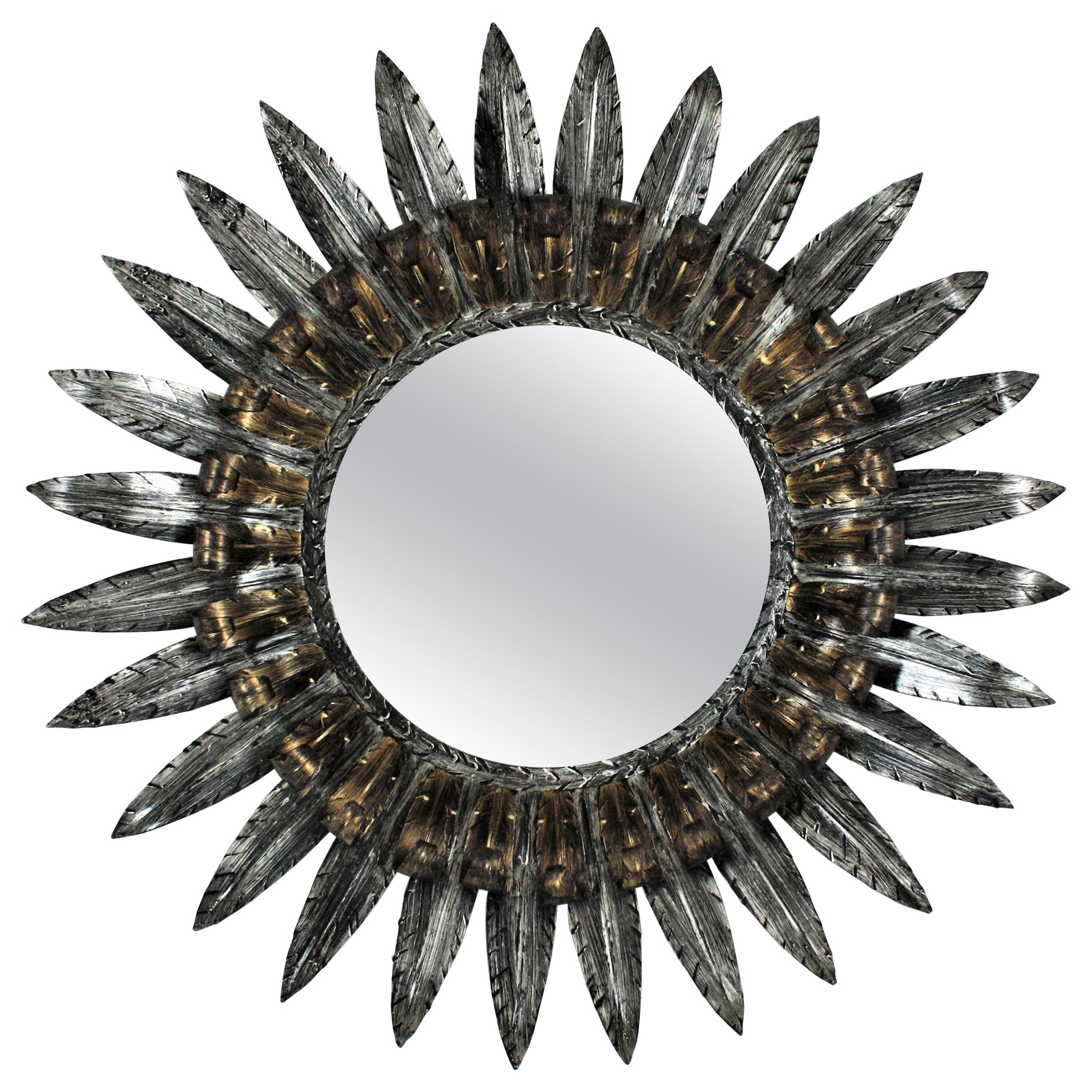 Sunburst Eyelash Mirror with Double Layered Bicolor Gilt Silvered Iron Frame