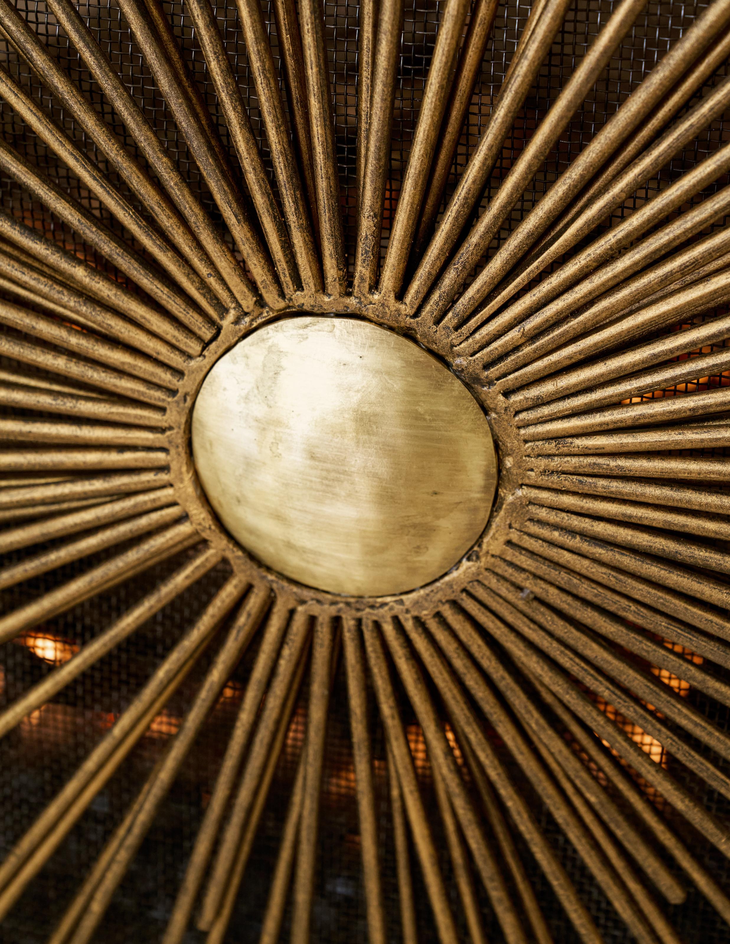 American Sunburst Fireplace Screen in Brilliant Gold For Sale