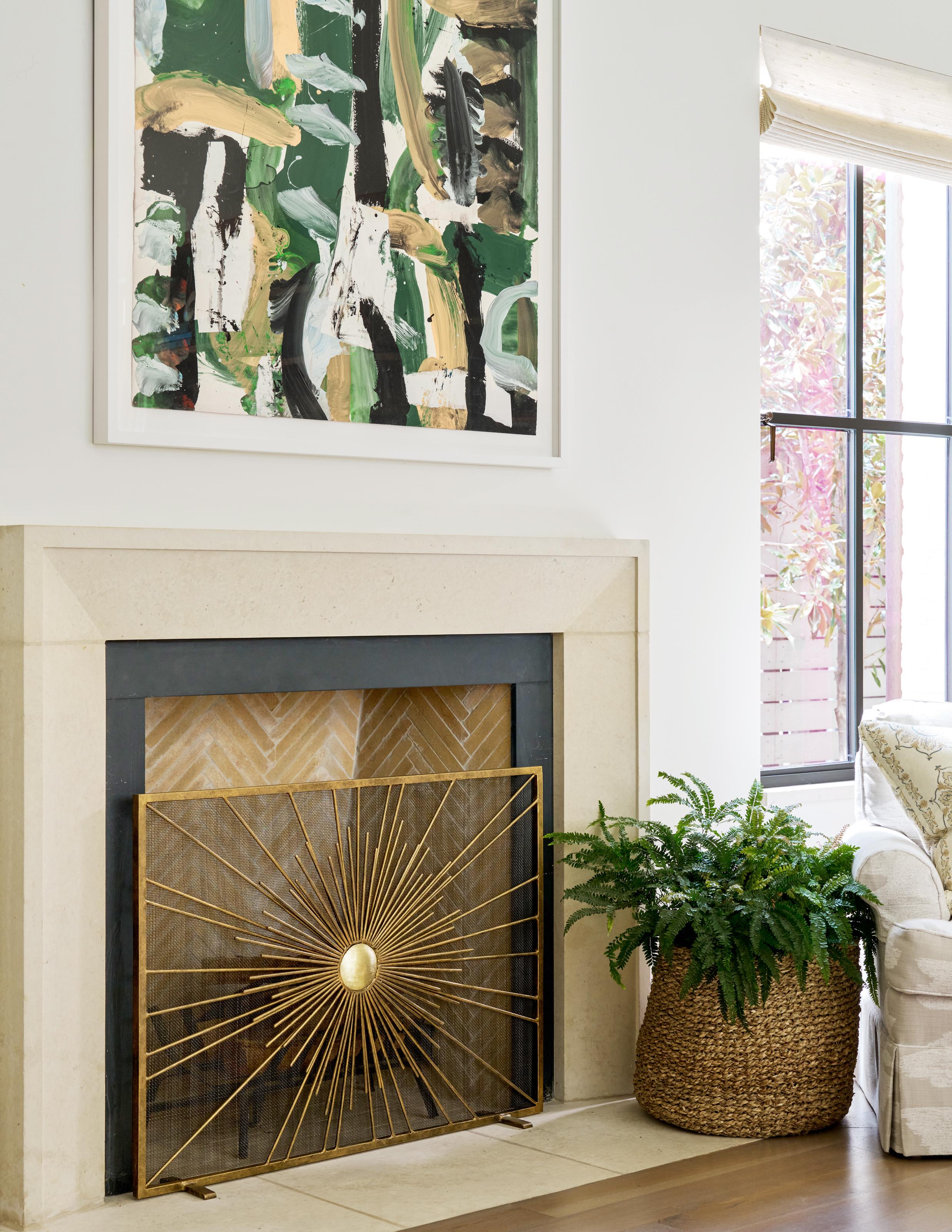 Iron Sunburst Fireplace Screen in Brilliant Gold For Sale