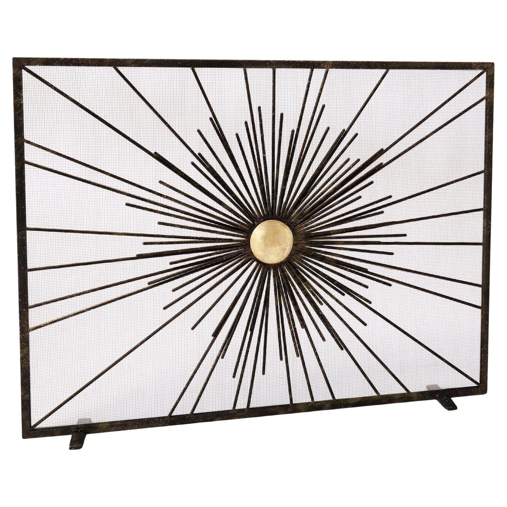 Écran de cheminée Sunburst en noir frotté d'or