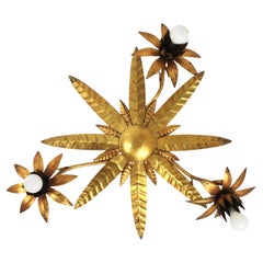 Sunburst Floral Pendant Chandelier / Flush Mount in Gilt Iron