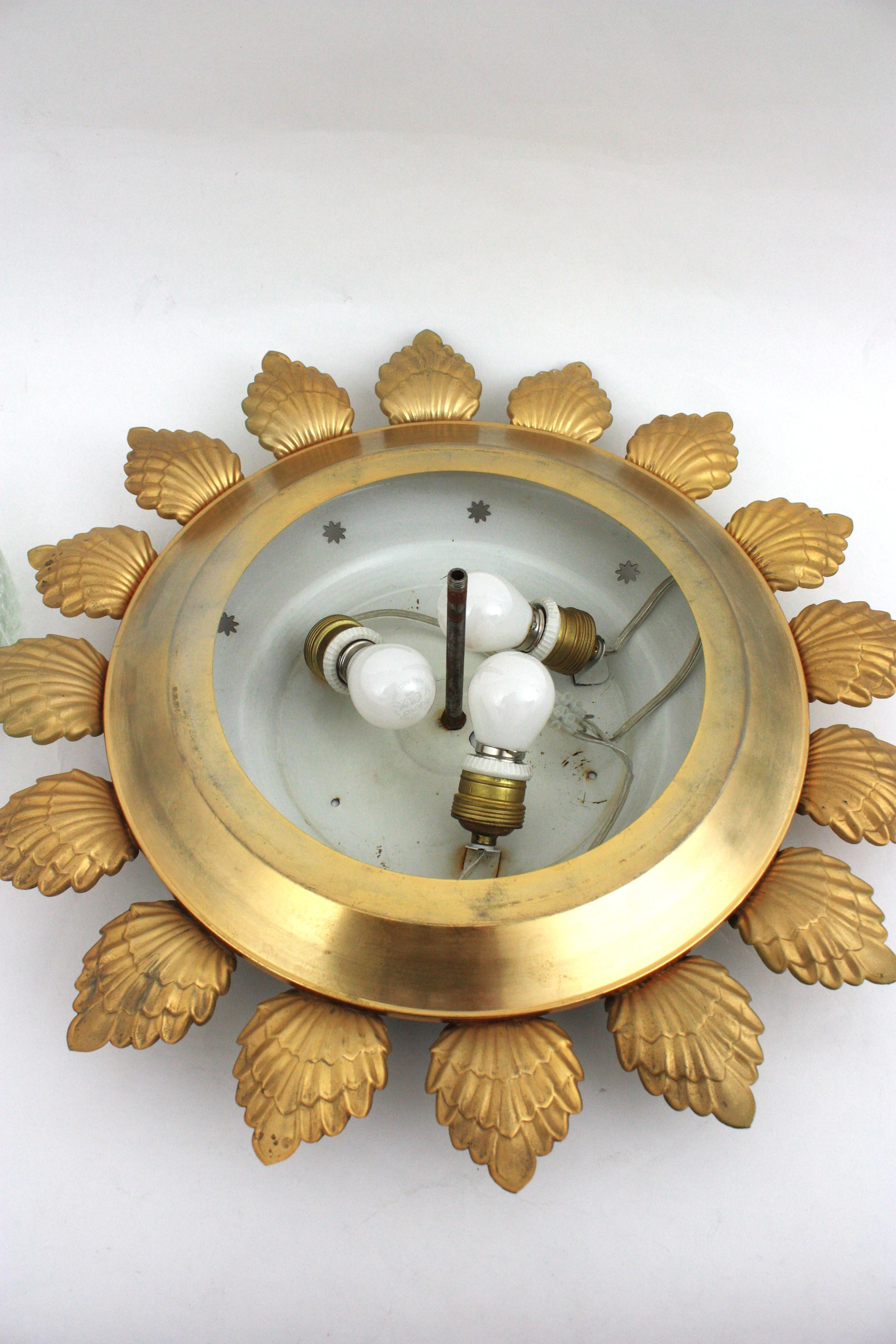 Flor Sunburst Empotrable de Metal Dorado y Cristal Prensado en venta 10