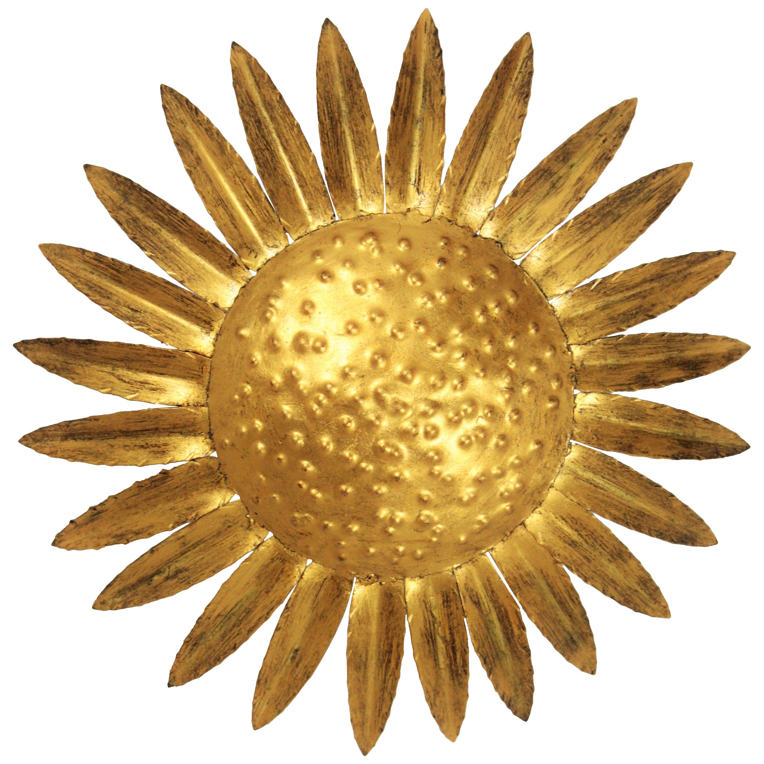 Sunburst Flower Flush Mount Light Fixture in Gilt Wrought Iron