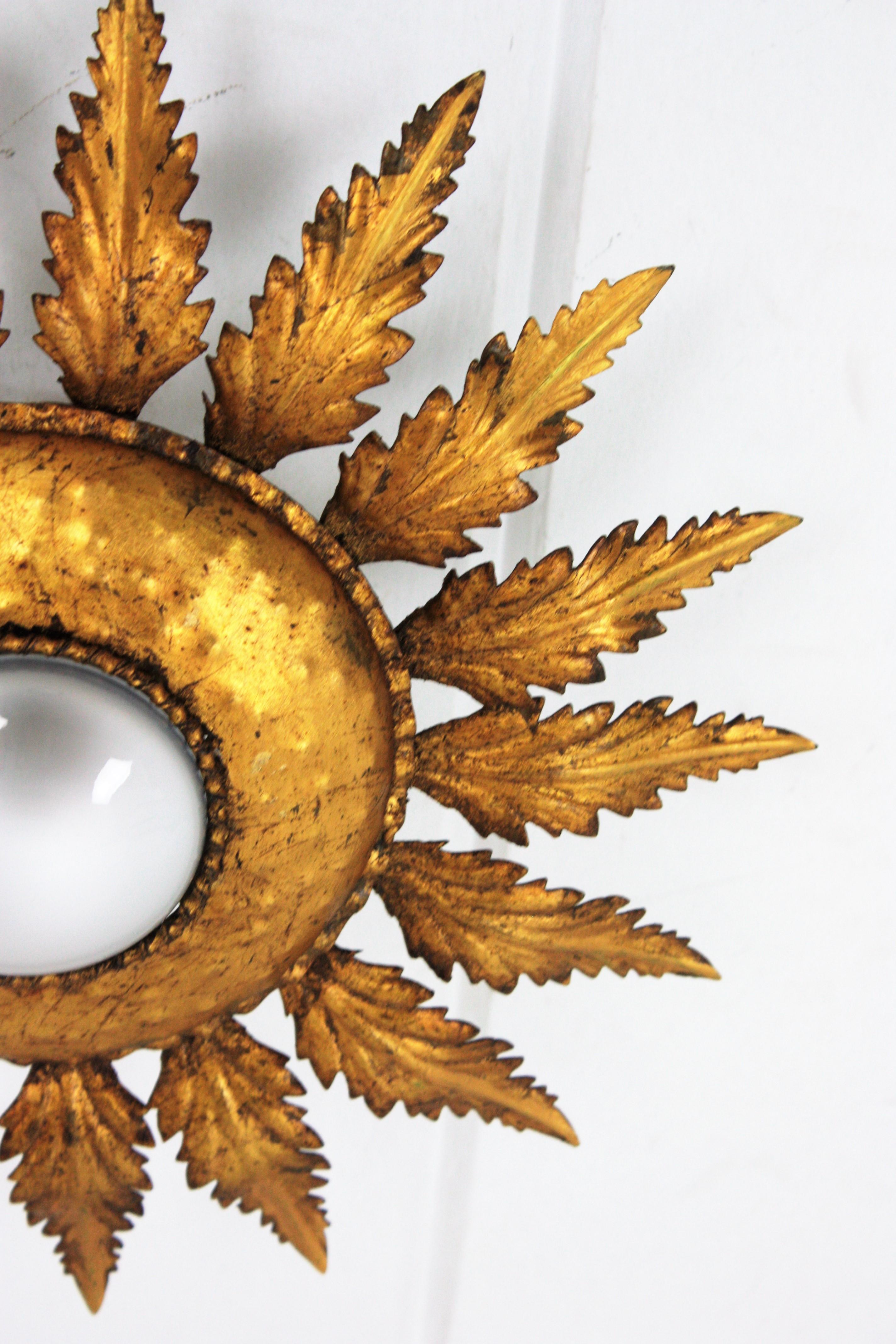 20ième siècle Lightsight en fer doré avec fleurs en forme de soleil en vente
