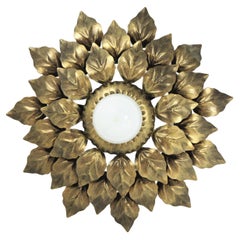 Sunburst Flower Light Fixture in Gilt Patinated Metal