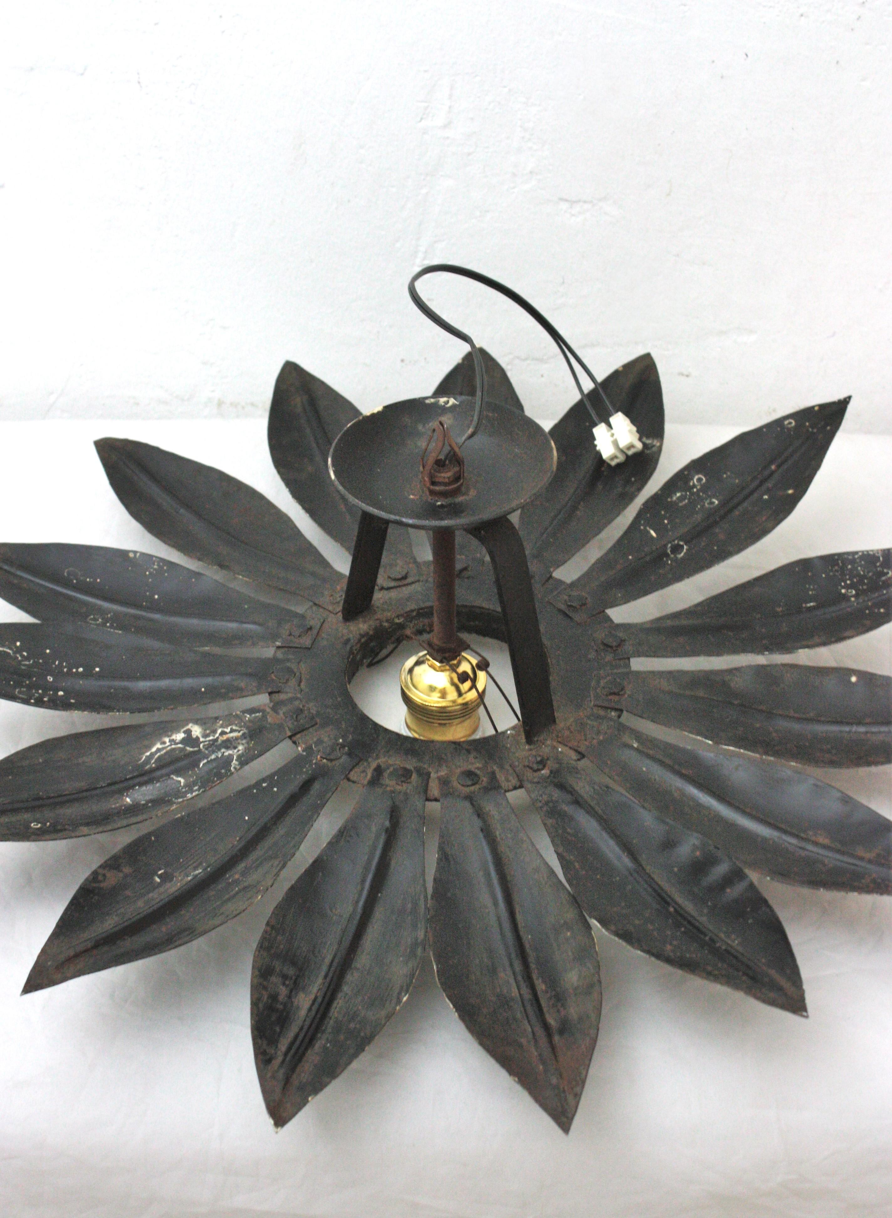 Lights Lighting Sunburst en fer argenté avec globe en verre de lait en vente 10