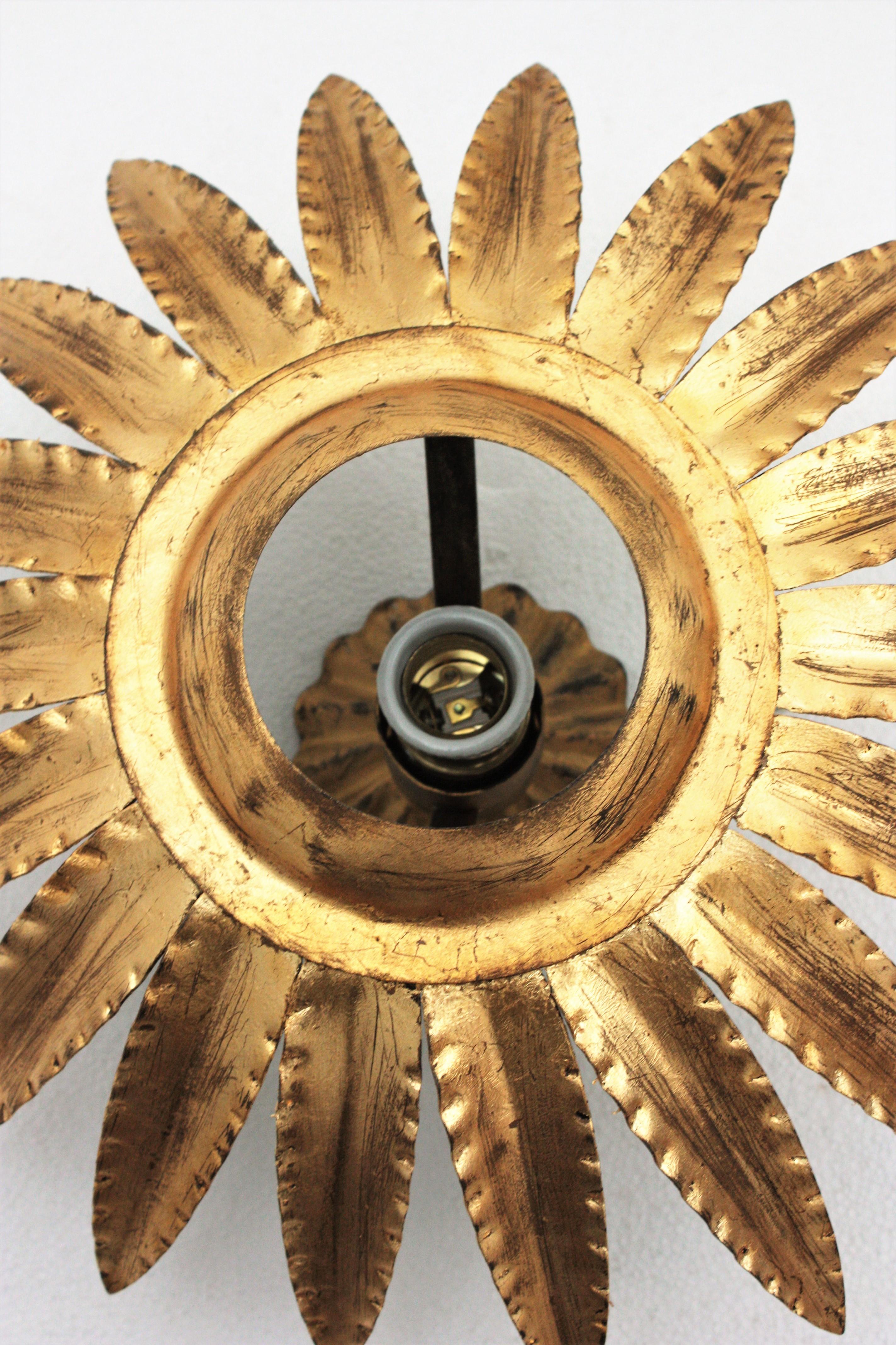Sunburst Flower Light Fixture or Pendant in Gilt Metal For Sale 8