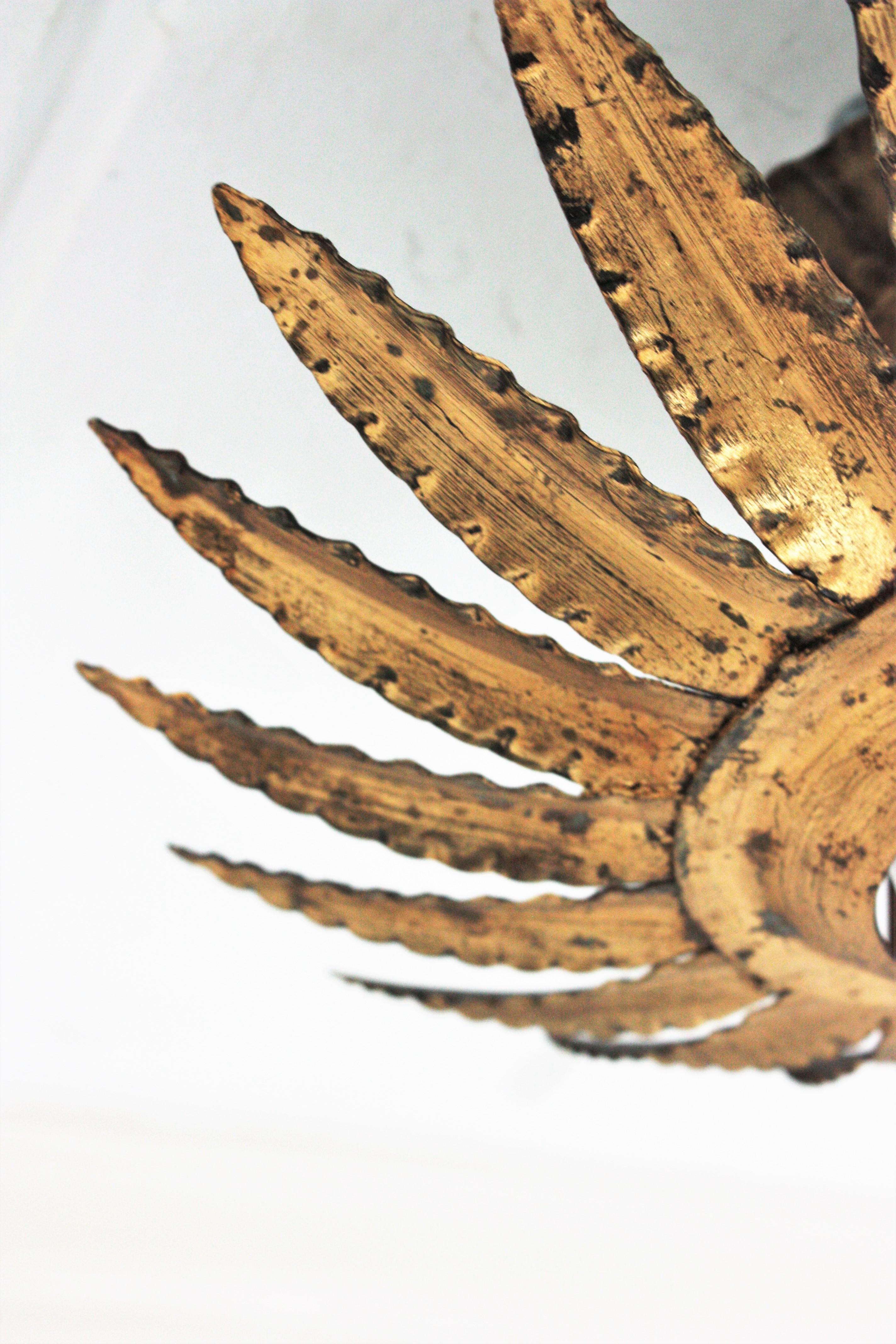 Sunburst Flower Light Fixture or Pendant in Gilt Metal 2