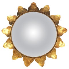 Sunburst Flower Mirror in Gilt Metal, 1950s