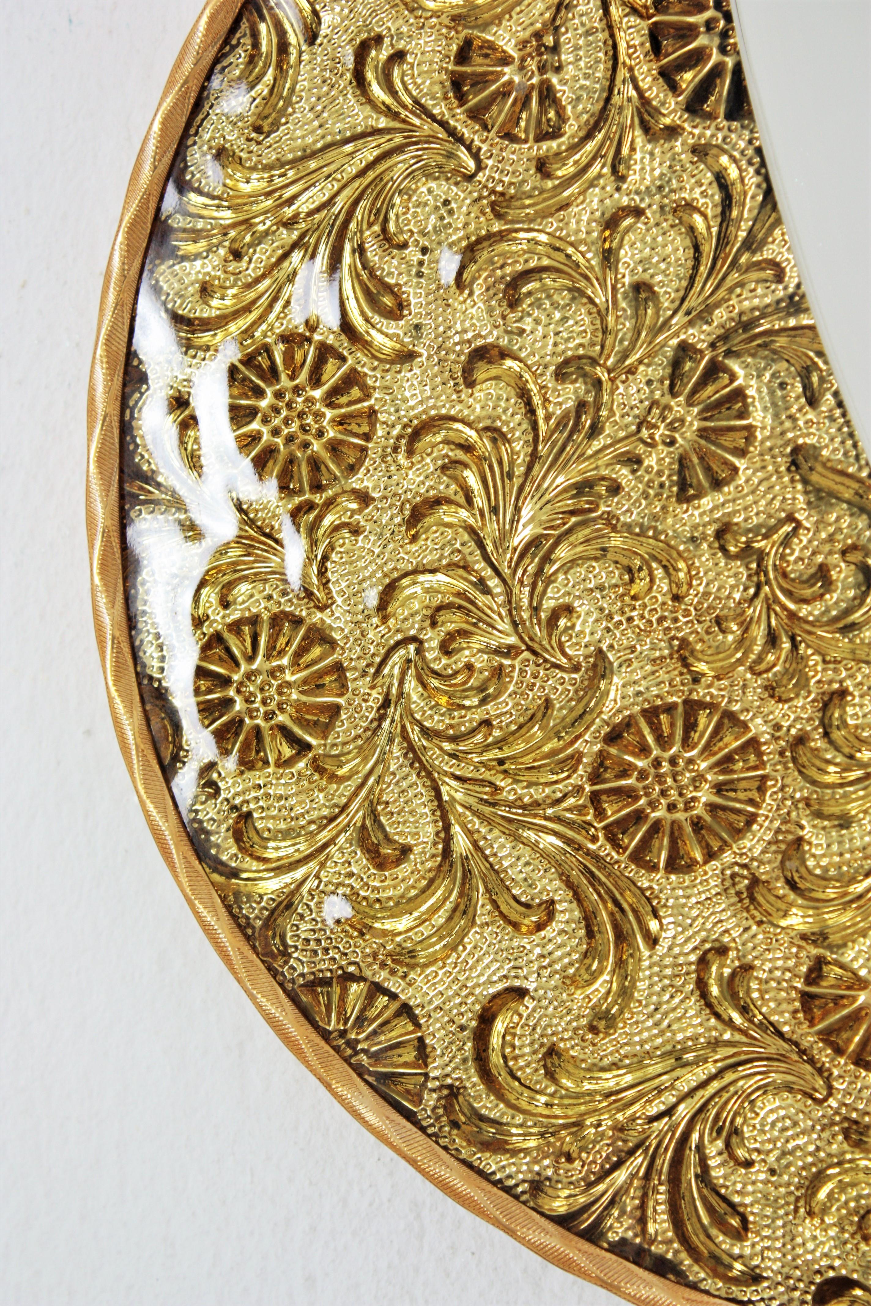Brass Flower Shaped Mirror with Golden Glass Petals For Sale
