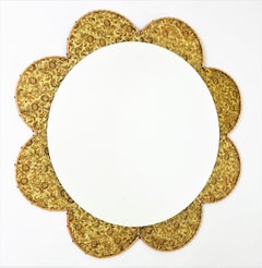 Flower Shaped Mirror with Mosaic Frame with Golden Glass Petals, Spain 1960
