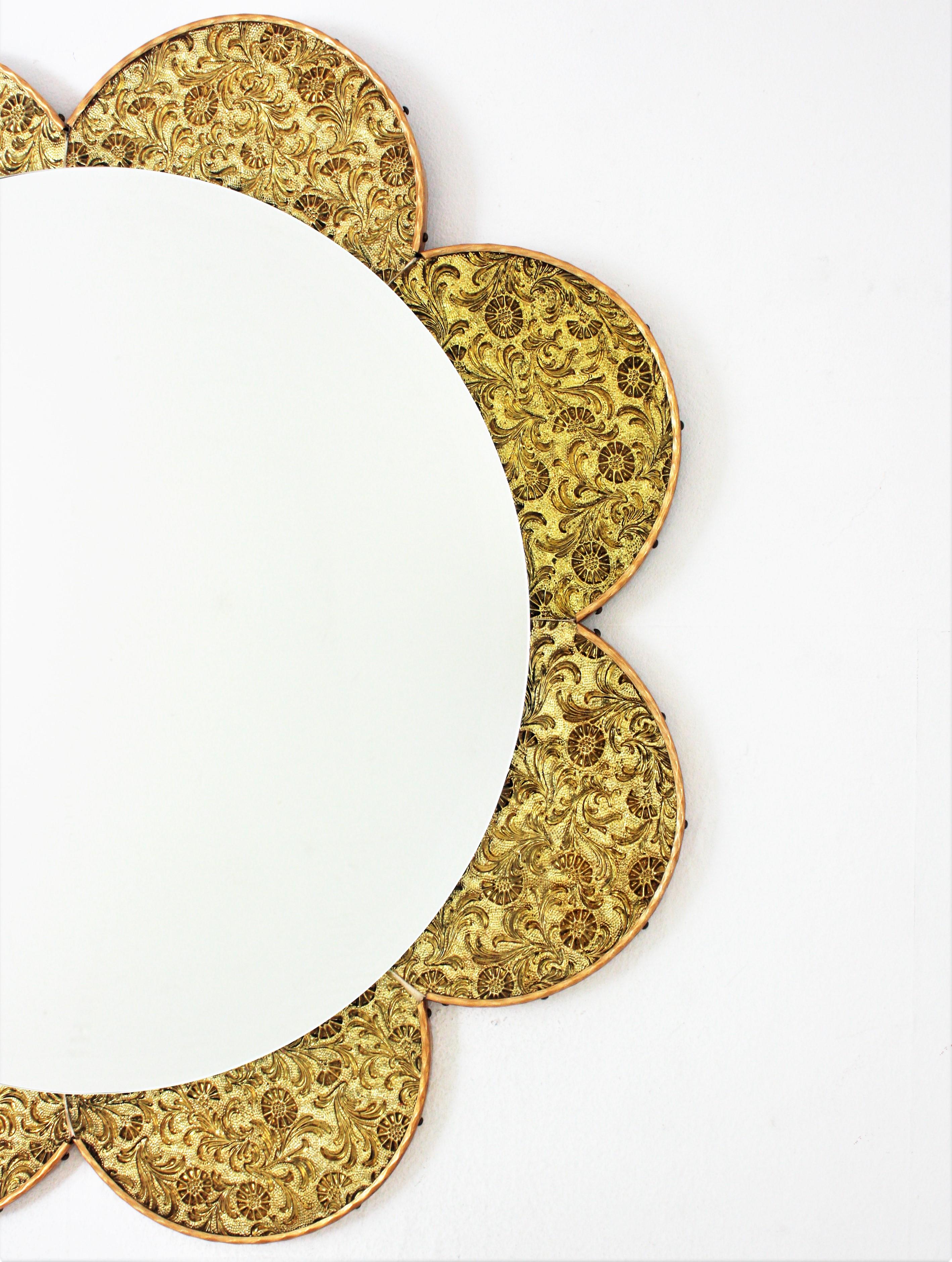 Spanish Flower Shaped Mirror with Golden Glass Petals For Sale
