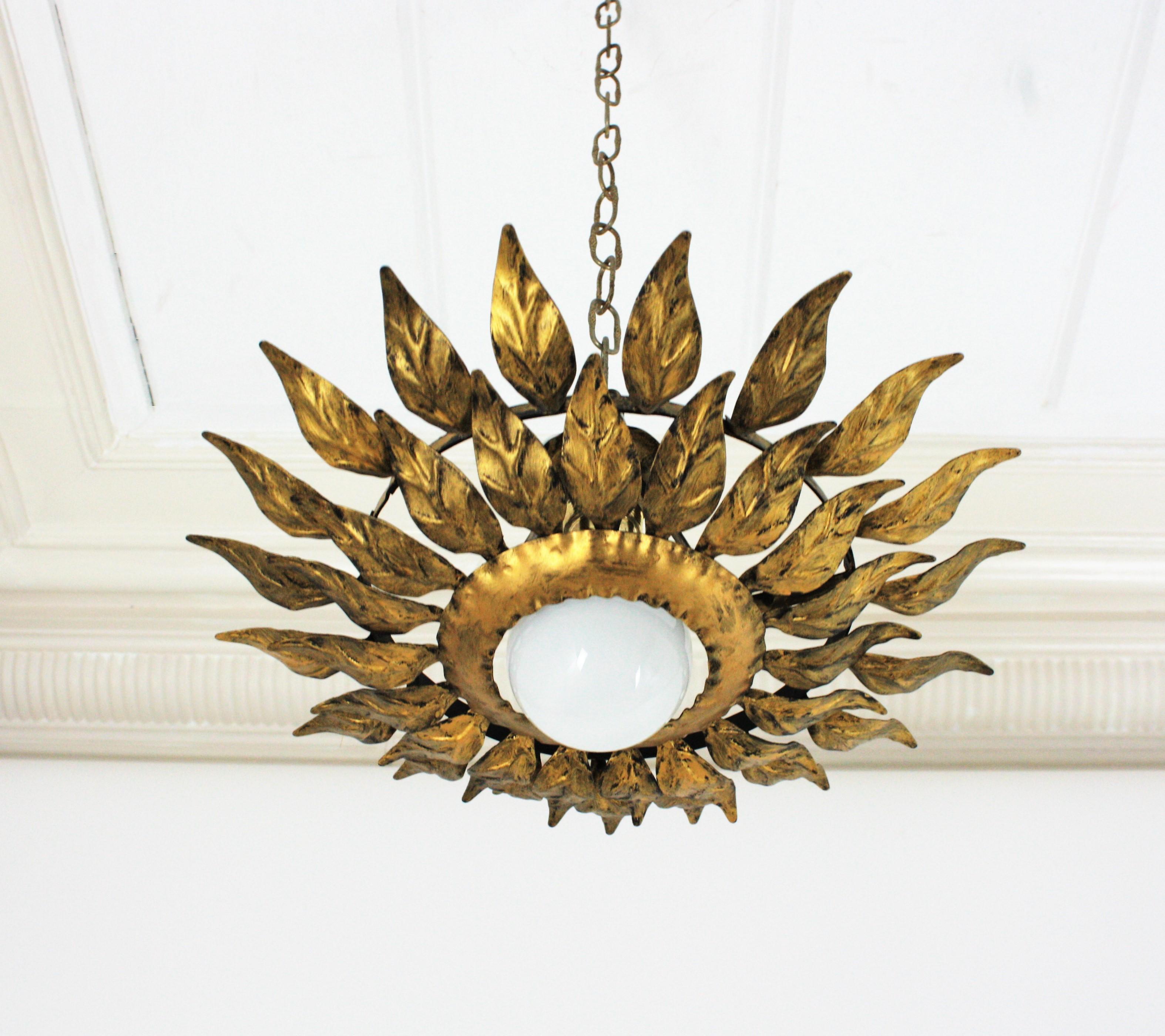 Sunburst Light Fixture in Gilt Iron, 1960s 4