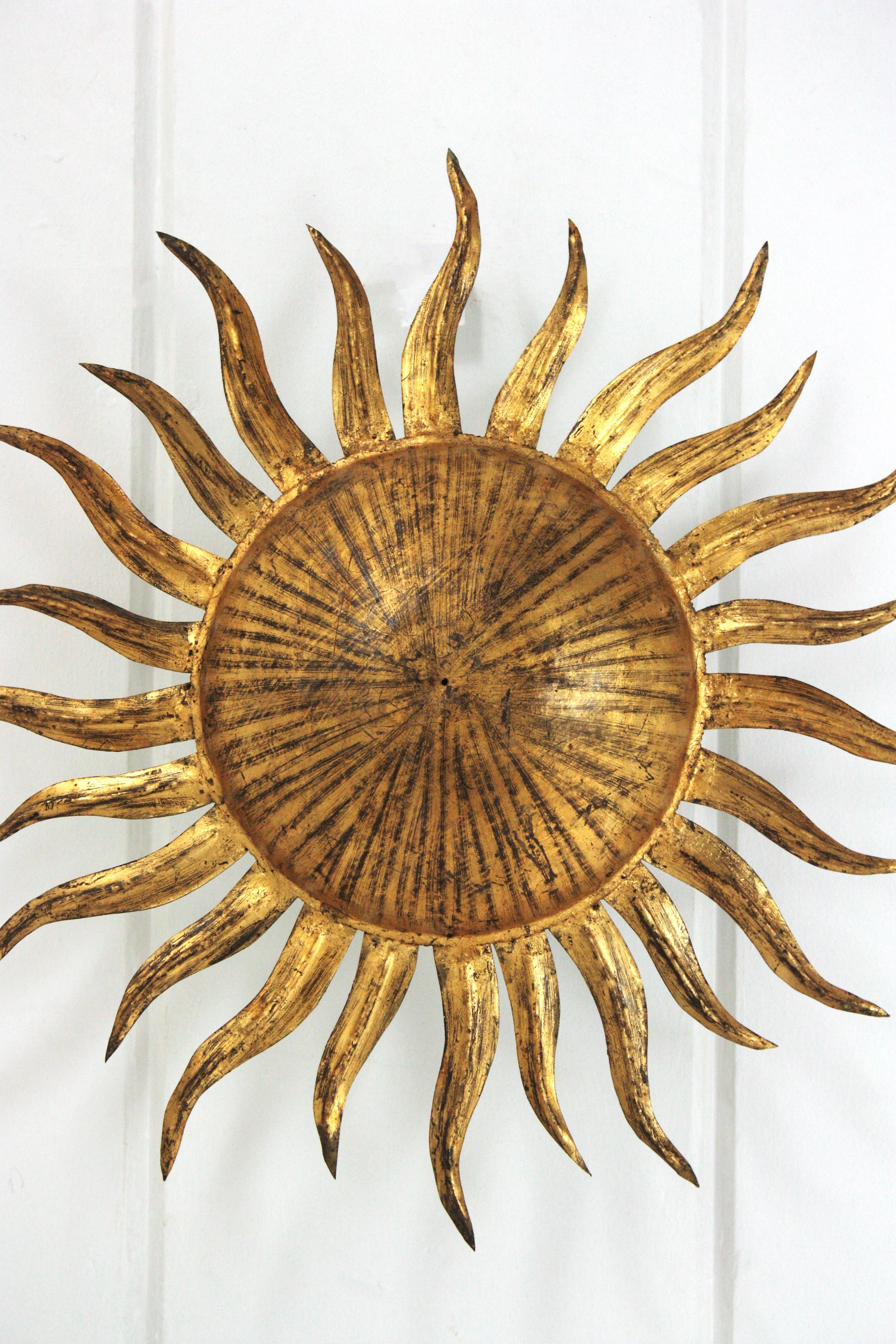 Sunburst Flush Mount Light Fixture in Gilt Iron, Ferro Art 6
